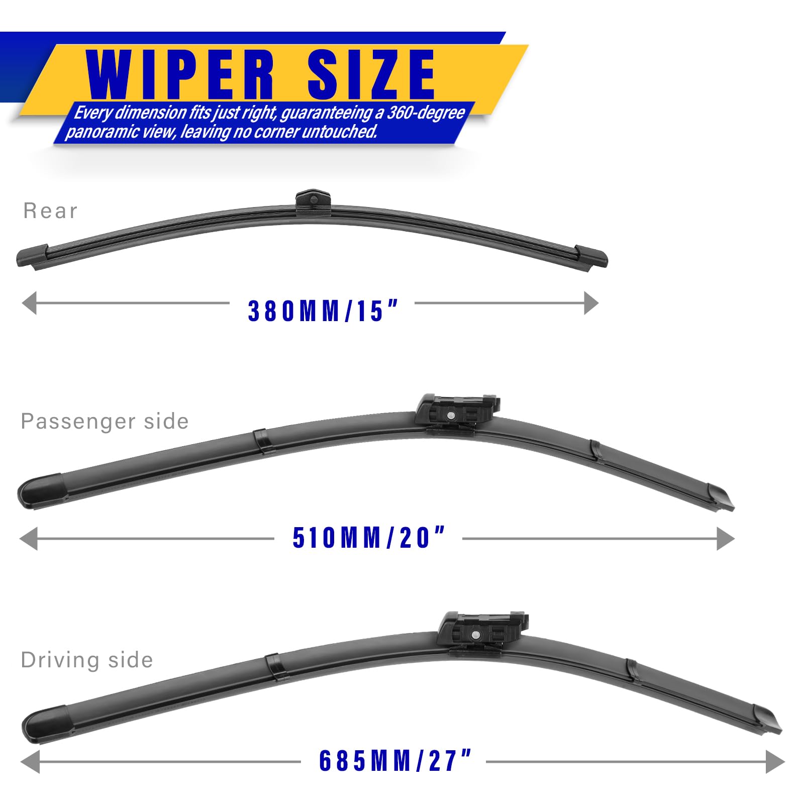 3 Wipers Replacement For Audi Q7 2016-2023 Audi Sq7 2017-2023, Windshield Wiper Blades Original Equipment Replacement - 27''/20'