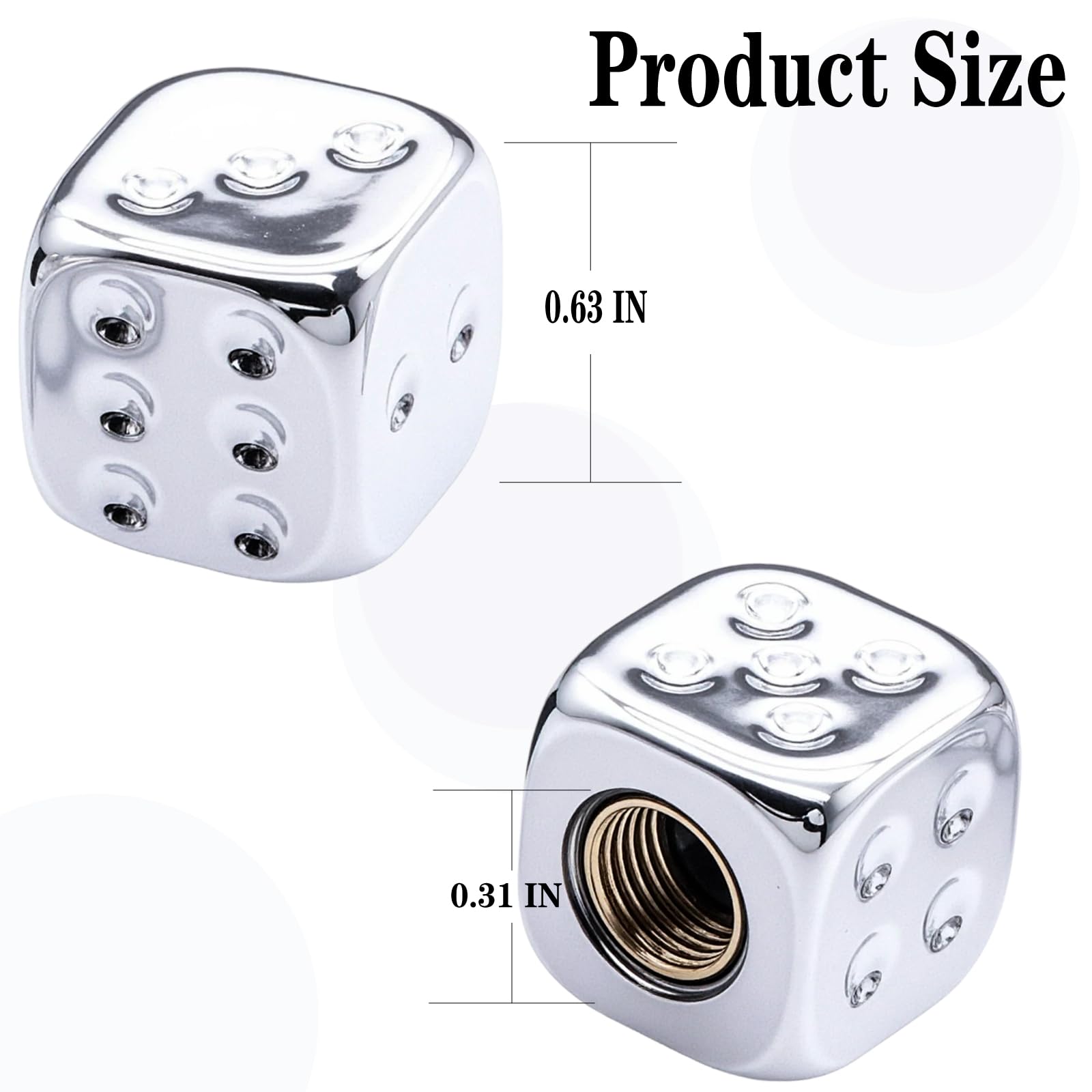 MEAJOO 4PCS Dice Tire Valve Stem Caps, Wheels Tire Air Caps with O Rubber Ring Accessories, Corrosion Resistant Leak-Proof, Univ