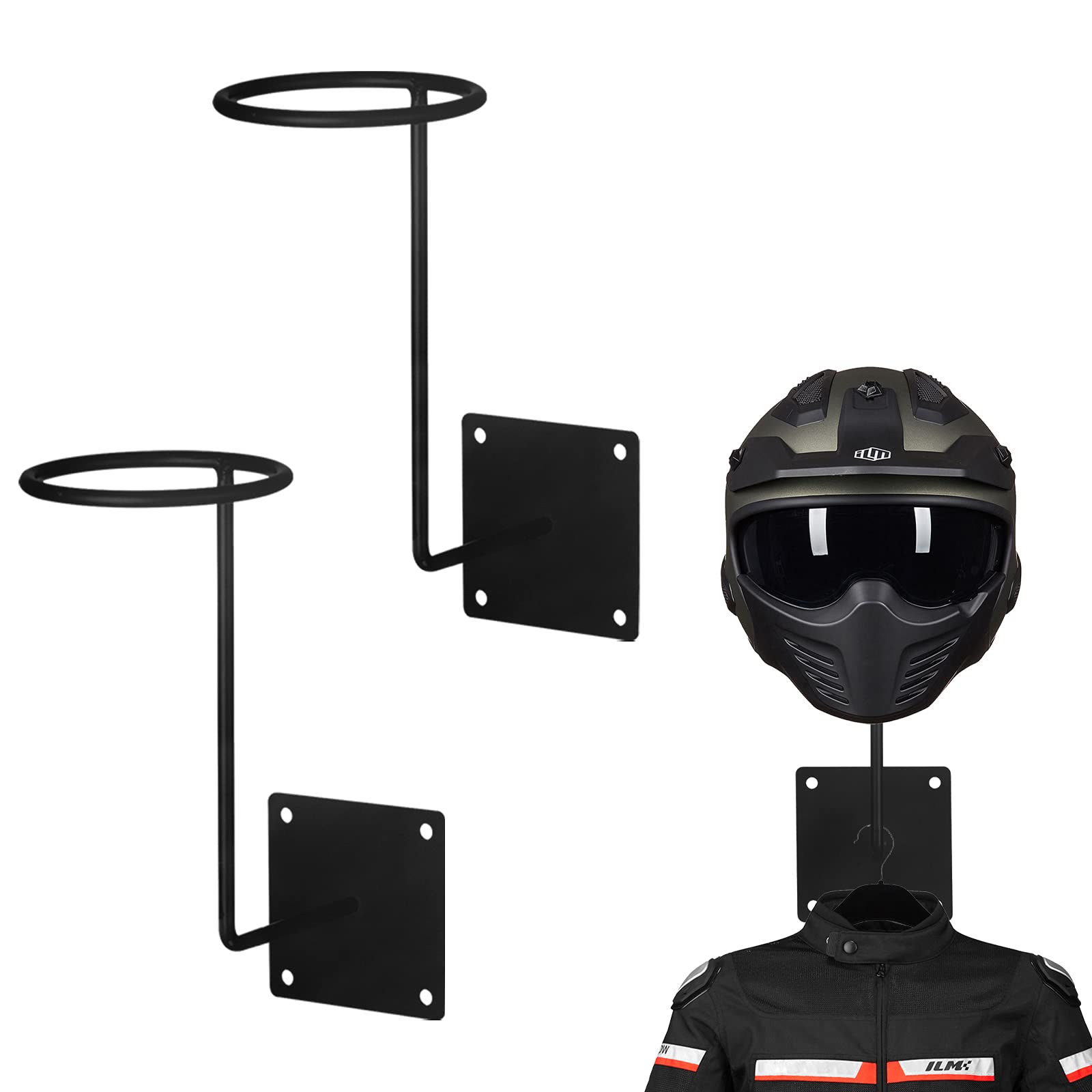 ILM 2 Pack Helmet Holder Rack Hook Helmts Stand Wall Mount Jacket Hanger Motorcycle Accessories