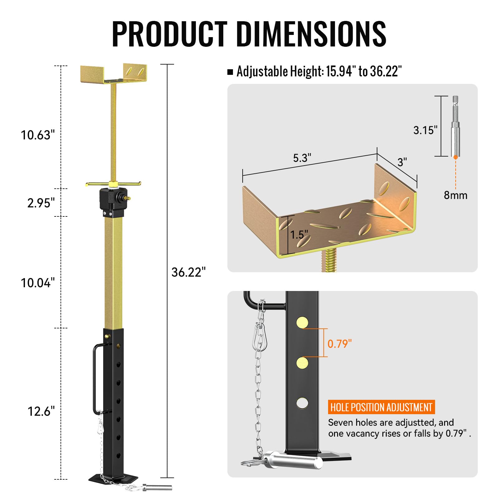 2024 Upgraded Rv Slide Out Supports Jacks Adjusted From 16' To 36' [Allow Drill Adjust] Heavy Duty Camper Stabilizer Jacks For Travel Trailer,Supports Up To 5,000 Lbs, 2 Pcs With Aluminum Gear Box