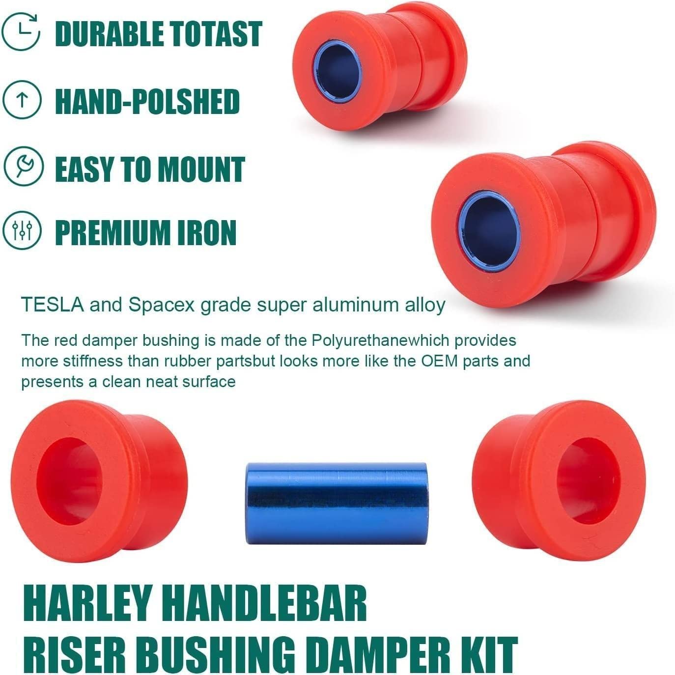 Vpzmt Polyurethane Handlebar Riser Bushings Damper Kit For Harley Davidson Big Twin Dyna 1973-2018, Sportster 1973-2003 (Style-Red)