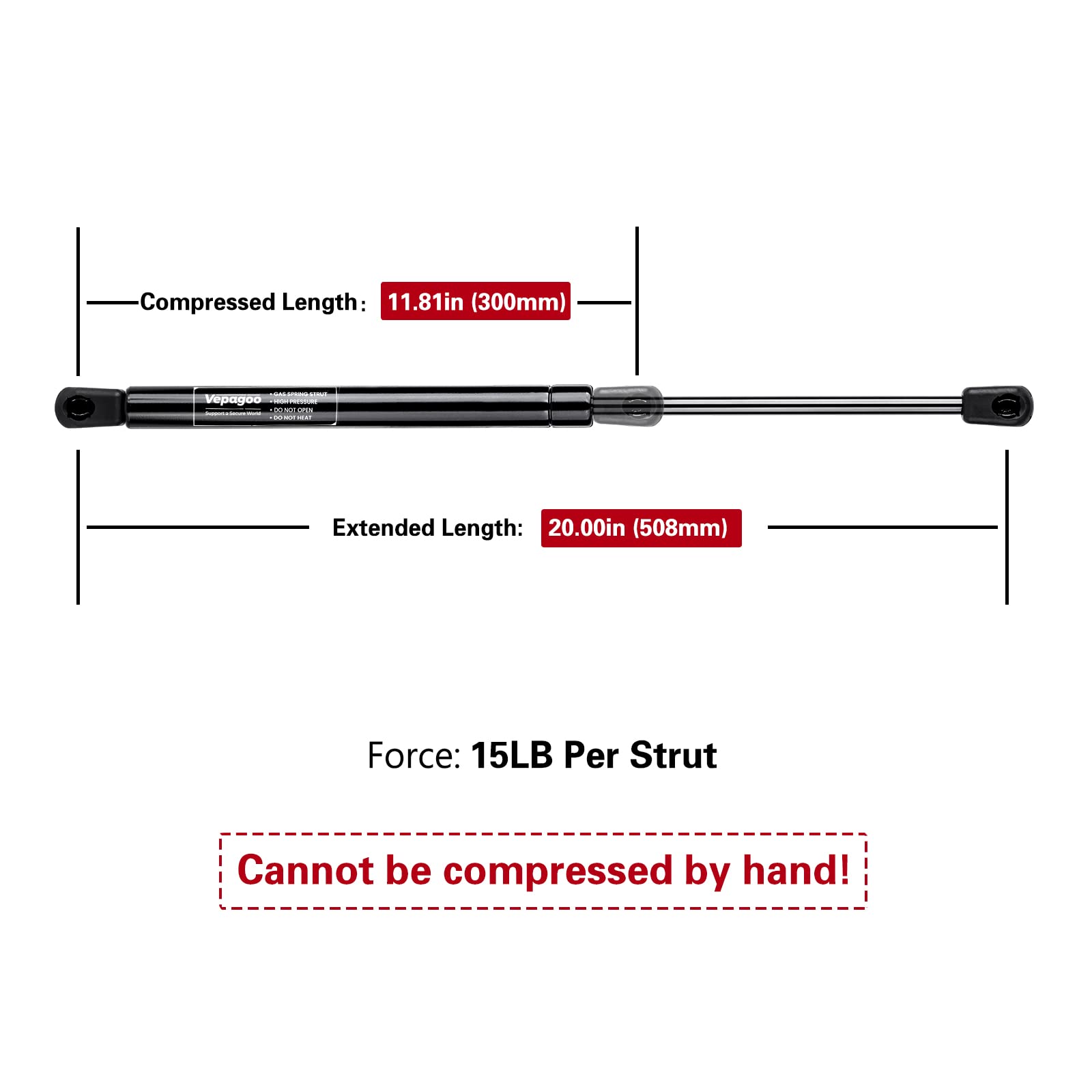 Vepagoo Sx200P15 20 Inch 15Lb Per Gas Strut Shock Lift Support Replacement For Rv Door Motorhome Door Compartment Door Cargo Doo