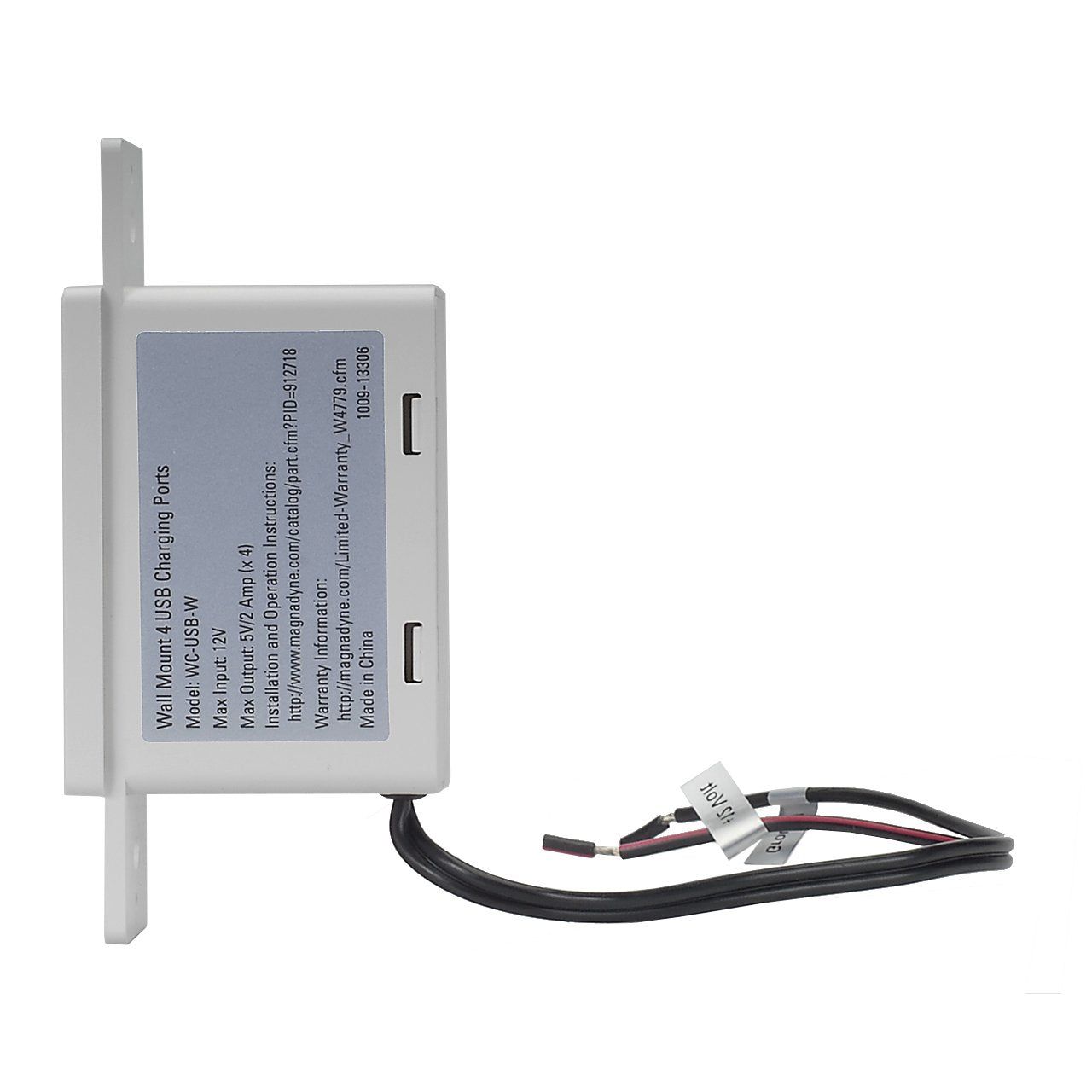 Magnadyne Wall Mount Usb-A Charging Ports For Rv & Vehicle Use, Includes Wall Plate (White)