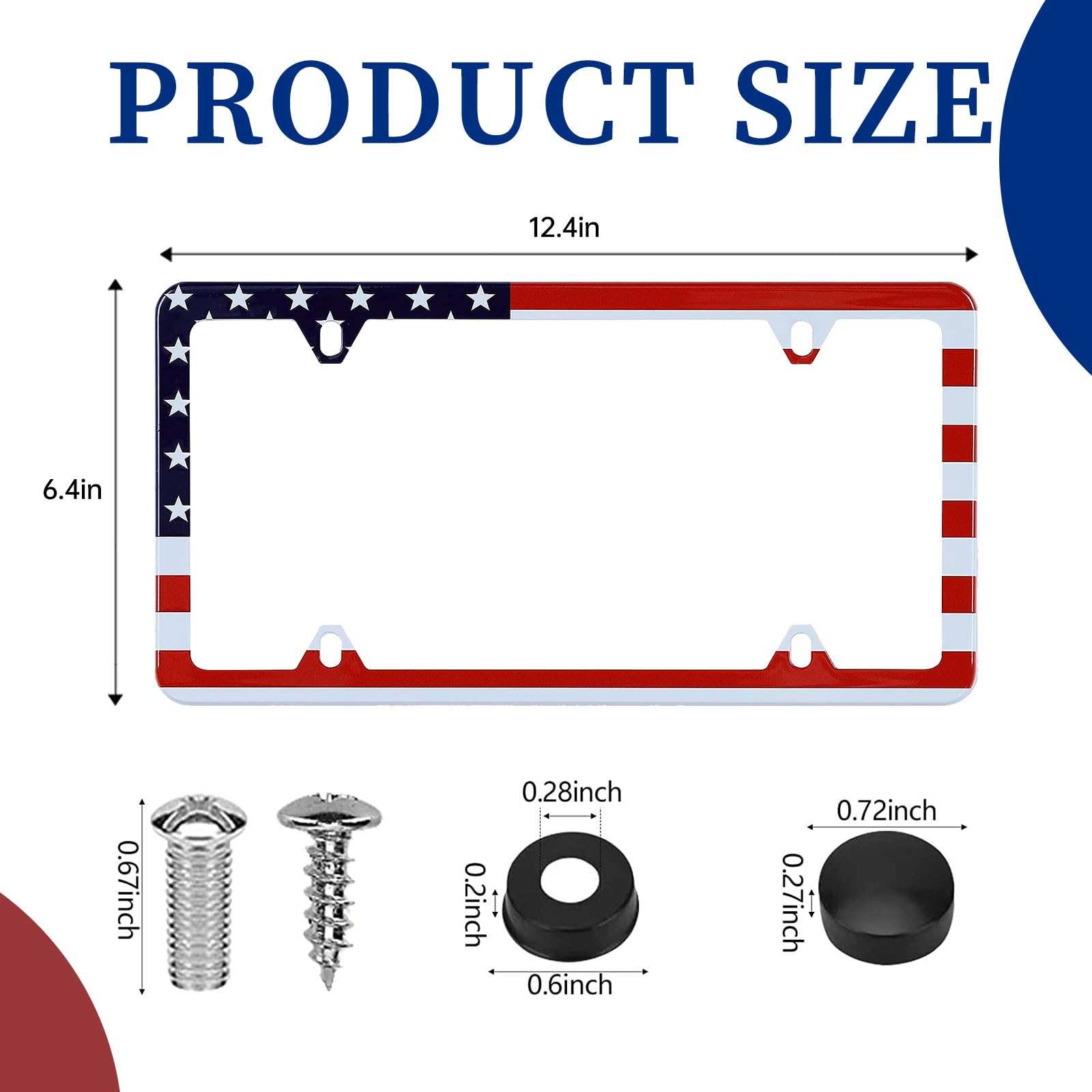 American Flag License Plate Frame - 2 Pack Classic Patriotic USA Flag Aluminum Metal License Plate Holder Covers, Rust-Proof Wat