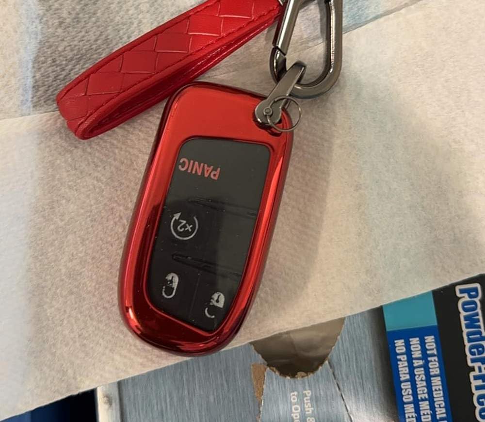 iJDMTOY Chrome Finish Red TPU Key Fob Protective Cover Case Compatible With Charger Challenger Dart Durango Journey, Grand Cherokee, Renegade, 200 300, etc