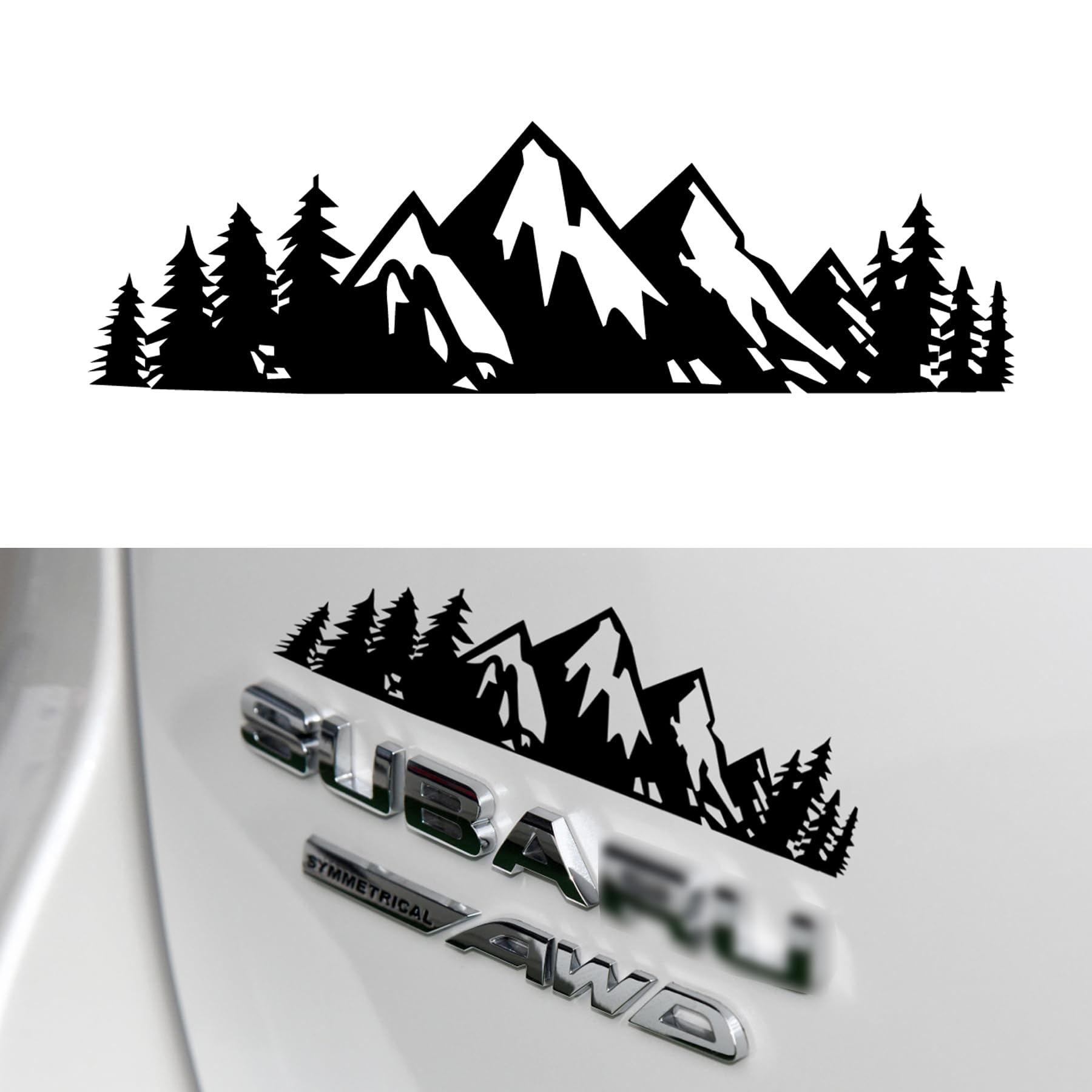 Singaro Vinyl Snow Mountain Tree Decal Sticker, Trunk Logo Decal Sticker, Car Exterior Accessories(Black)