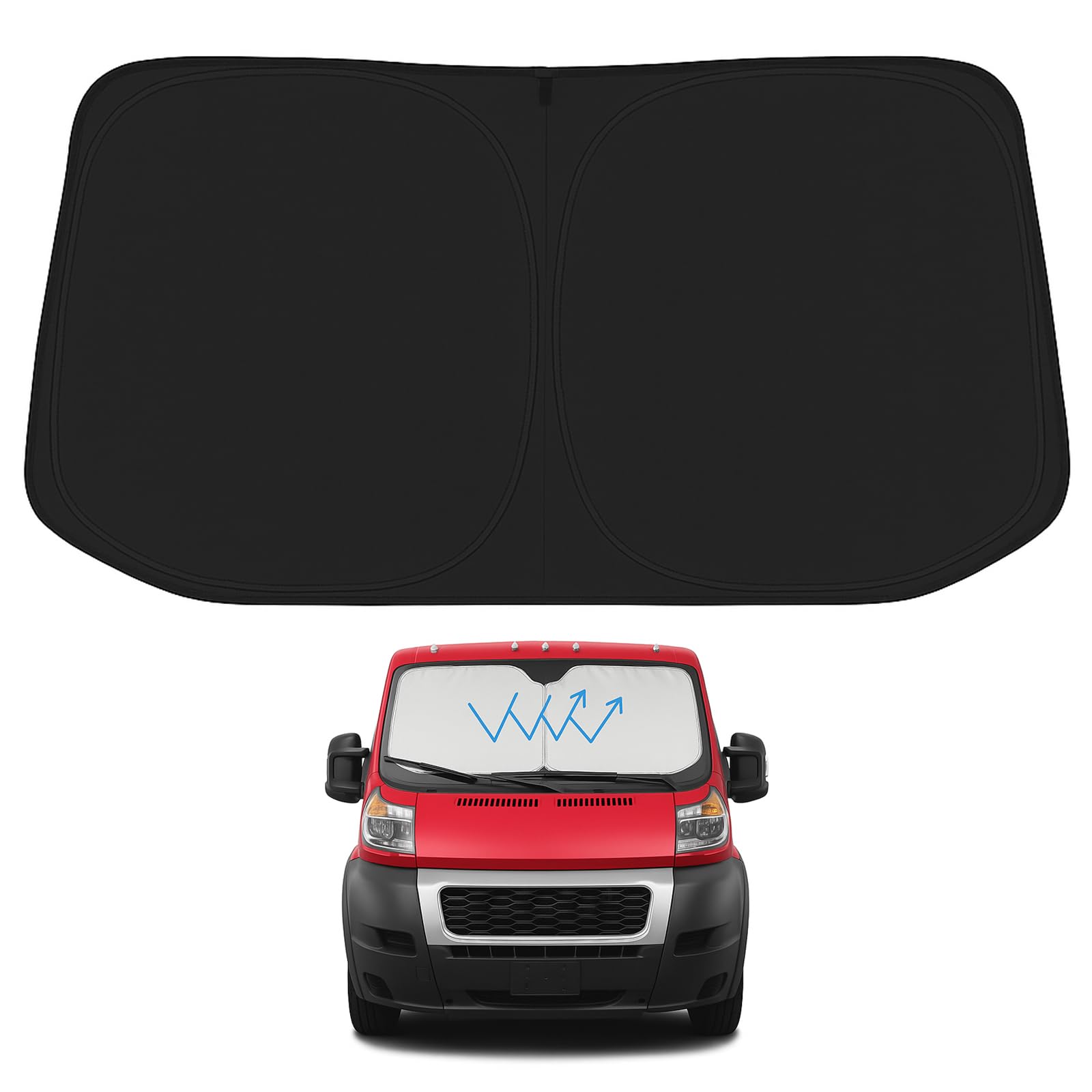 Proadsy 2025 Upgrade Windshield Sunshade Custom For 2014-2023 2024 2025 Dodge Ram Promaster Reflective Heat Sun Uv Protector Fol