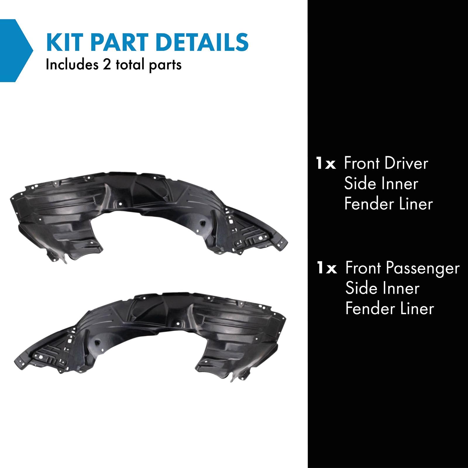 Trq Front Inner Fender Liner Set Compatible With 2009-2011 Honda Element Ho1248139 Ho1249139