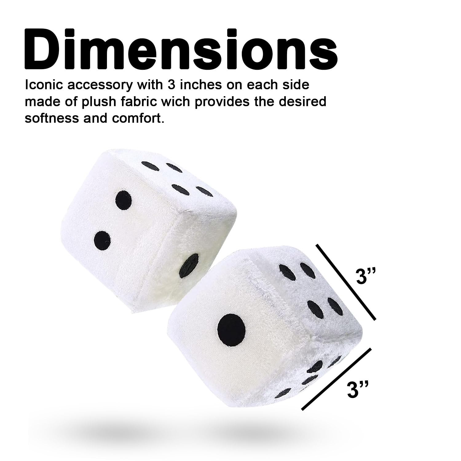 Zone Tech Pair Black And White Mirror Fuzzy Dice - 3    Pair Black And White Plush Car Decorative Hanging Mirror Fuzzy Dice Pair