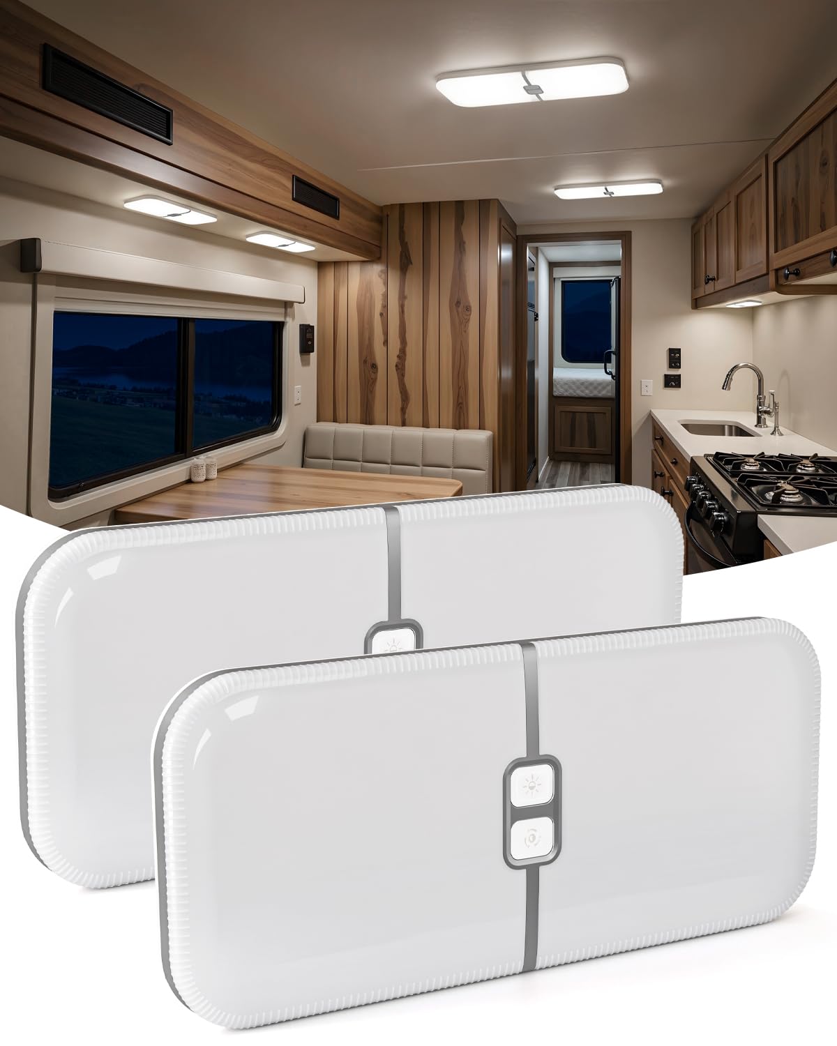 DFGOTOP 12V LED Light,Camper Lights Dimmable, RV Lights Interior 204 LEDs Warm Cool Natural White for RV Caravan Motorhome Enclo