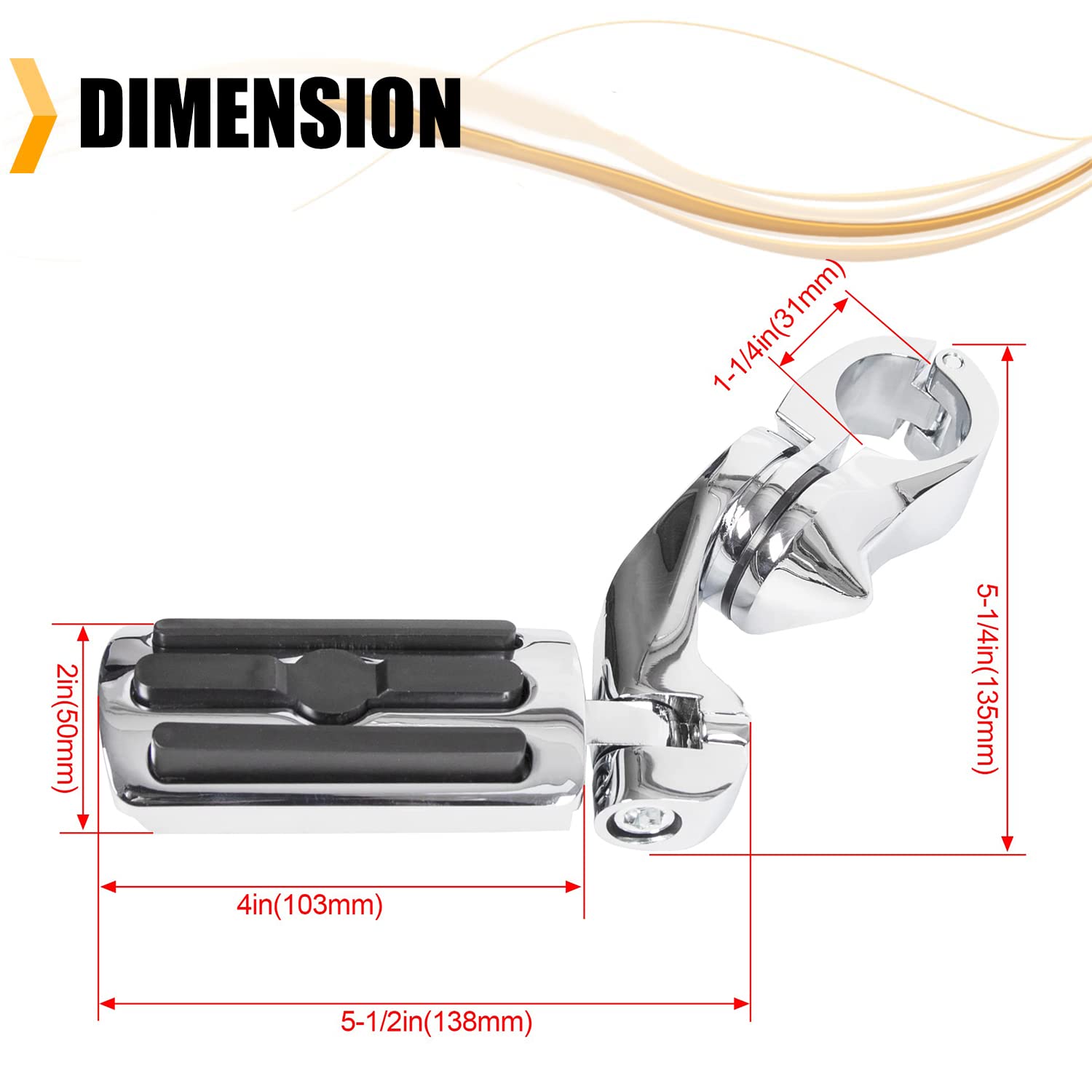 Ecotric 1.25'' Motorcycle Highway Footpegs Foot Pegs W/Quick Clamps Compatible With Harley Davidson Touring Road King Street Glide Honda Kawasaki Suzuki Yamaha Crash Bar Engine Guards - Short Angle