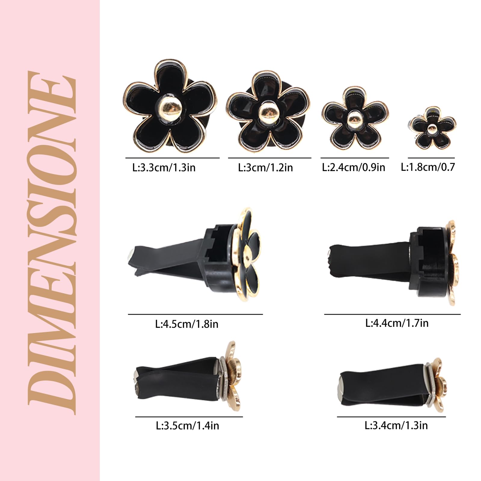 Oriesse Flowers Air Vent Clips Car Air Freshener,4Pcs Black Girly Daisy Flower Car Accessories For Women,Lavender Scent Decorati