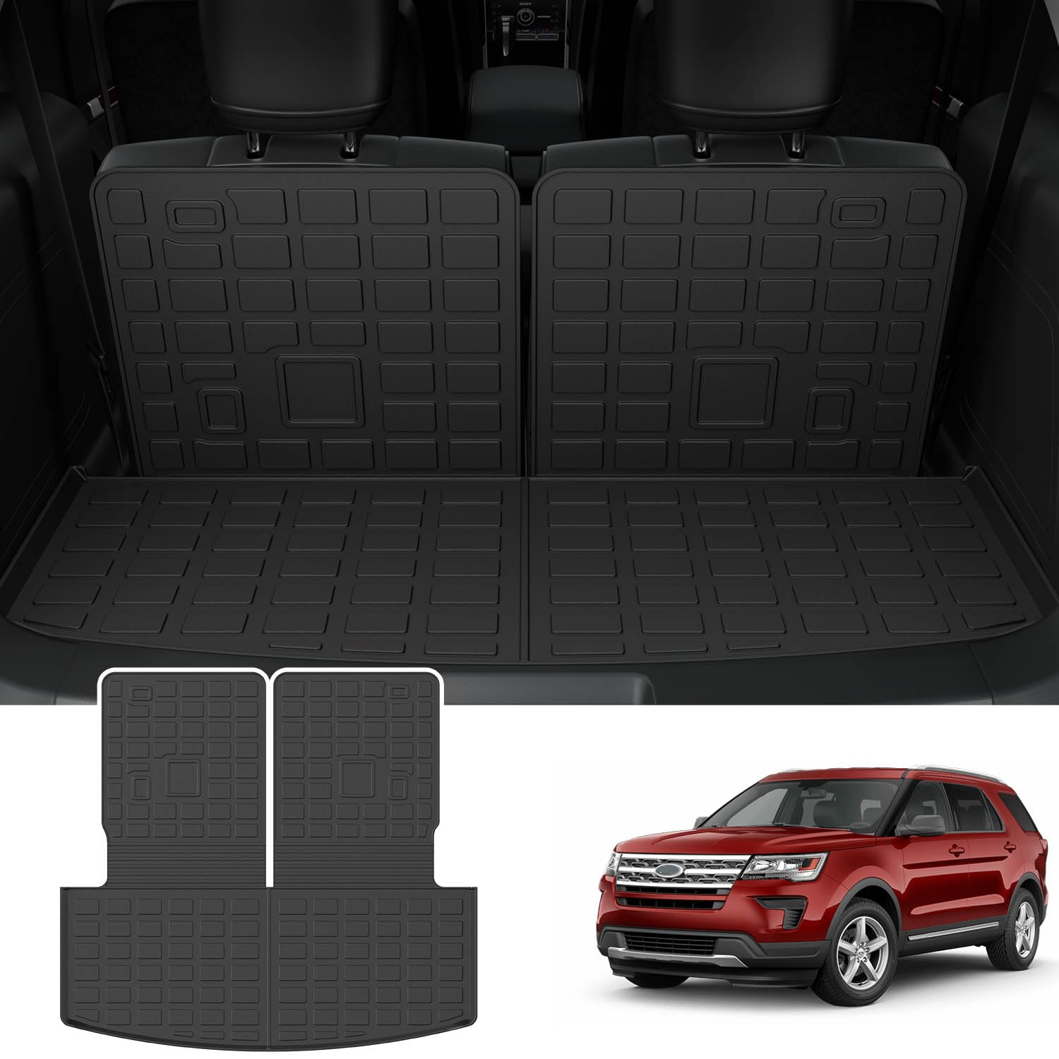 Powoq Trunk Mat With Backrest Mat Compatible With 2020-2025 Ford Explorer 6&7 Seat Cargo Liner Replacement For 2020-2022 2023 20