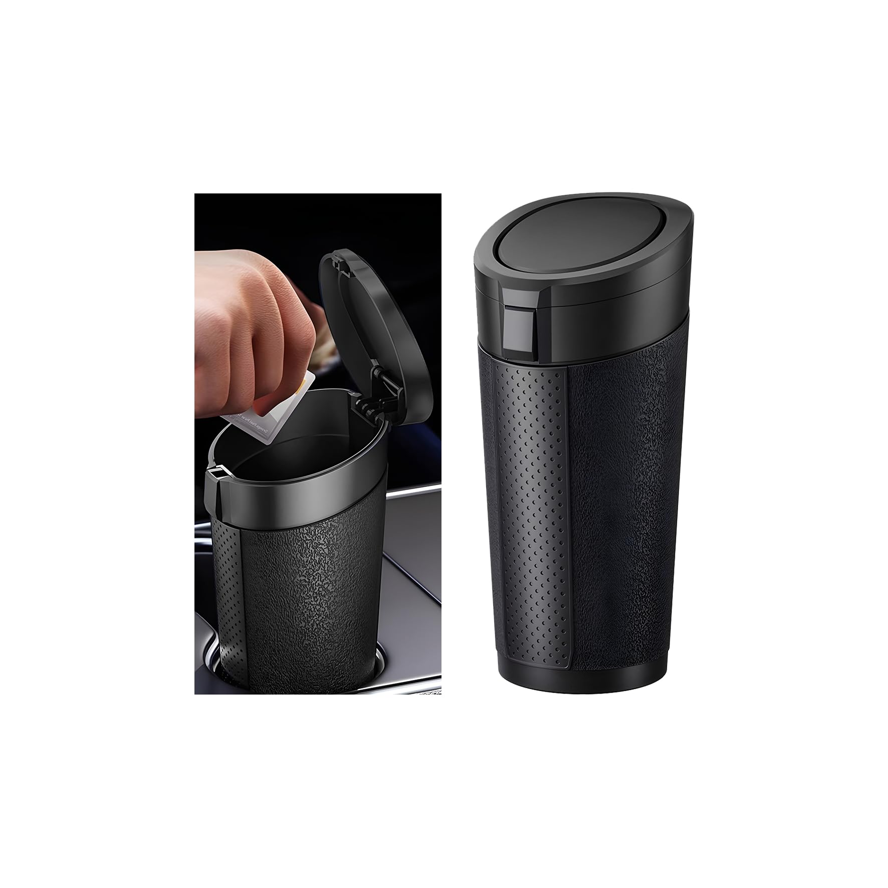 Sandfren Car Trash Can, Leakproof Mini Automotive Garbage Bin Side Door Cup Holder Dustbin with Lid, Vehicle Interior Storage Or