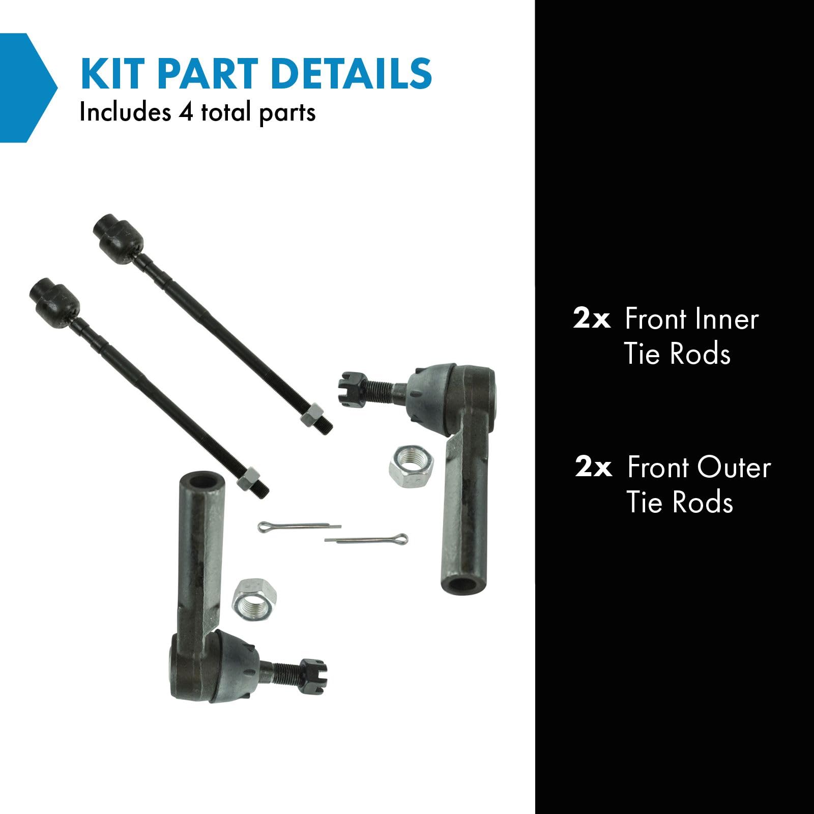 Trq Front Inner Outer Tie Rod Ends Driver Passenger Kit Set 4Pc For Bonneville