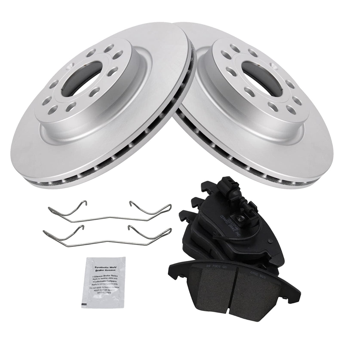 Trq Front Brake Pad & Rotor Kit Brake Pads Brake Rotor Ceramic Premium G-Coated Compatible With 2011 Audi A3 Quattro 2013 Volksw