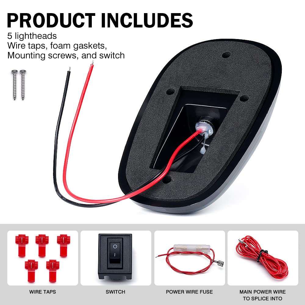 Xprite Smoke Lens Rooftop Cab Clearance Light, Roof Top Marker Running White Leds Lights Kit Compatible With Pickups Trucks Ford