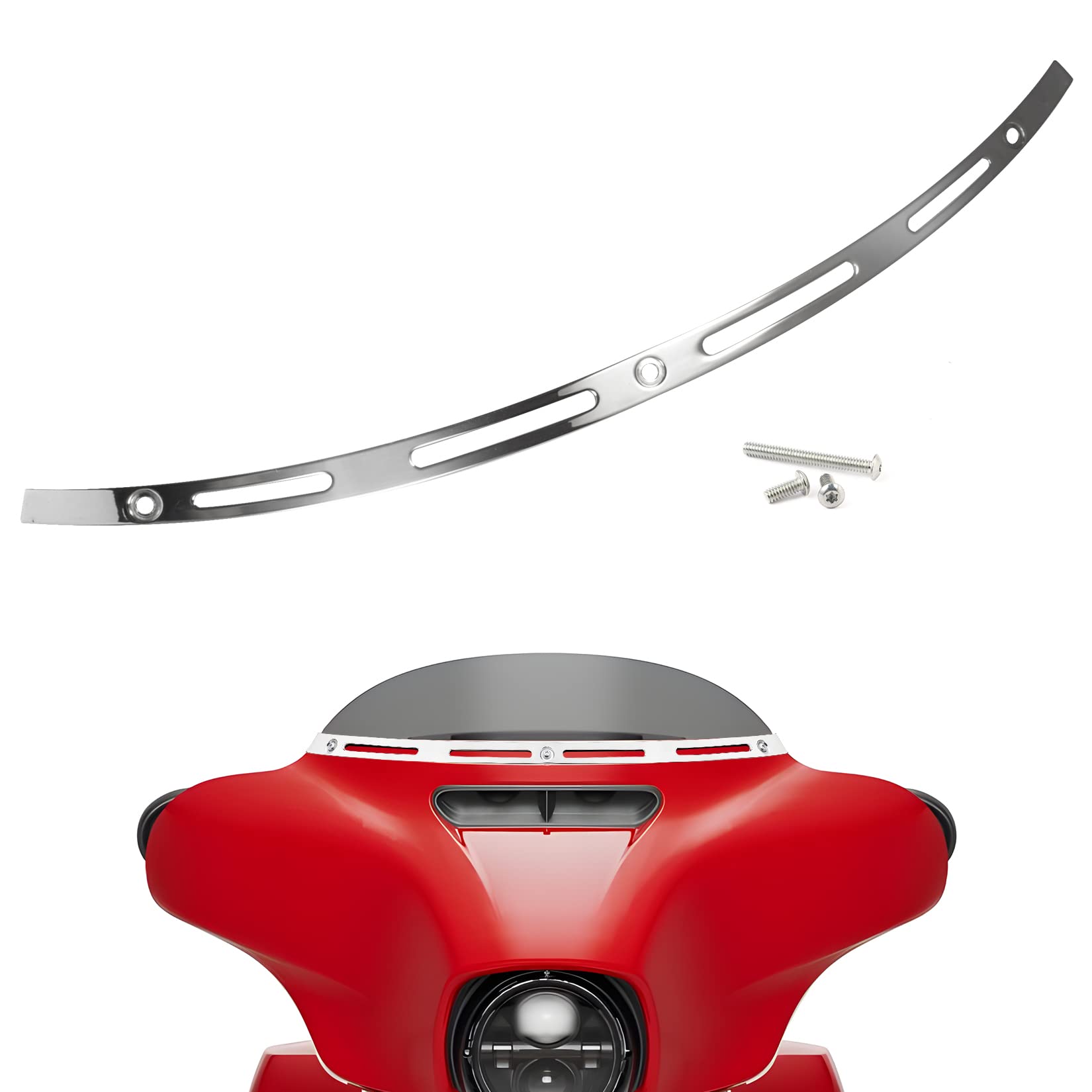 ANONEMOTO Slotted Windshield Trim Chrome Stainless Windscreen Trim Compatible for Harley 2014-2024 Touring Ultra Limited Street 