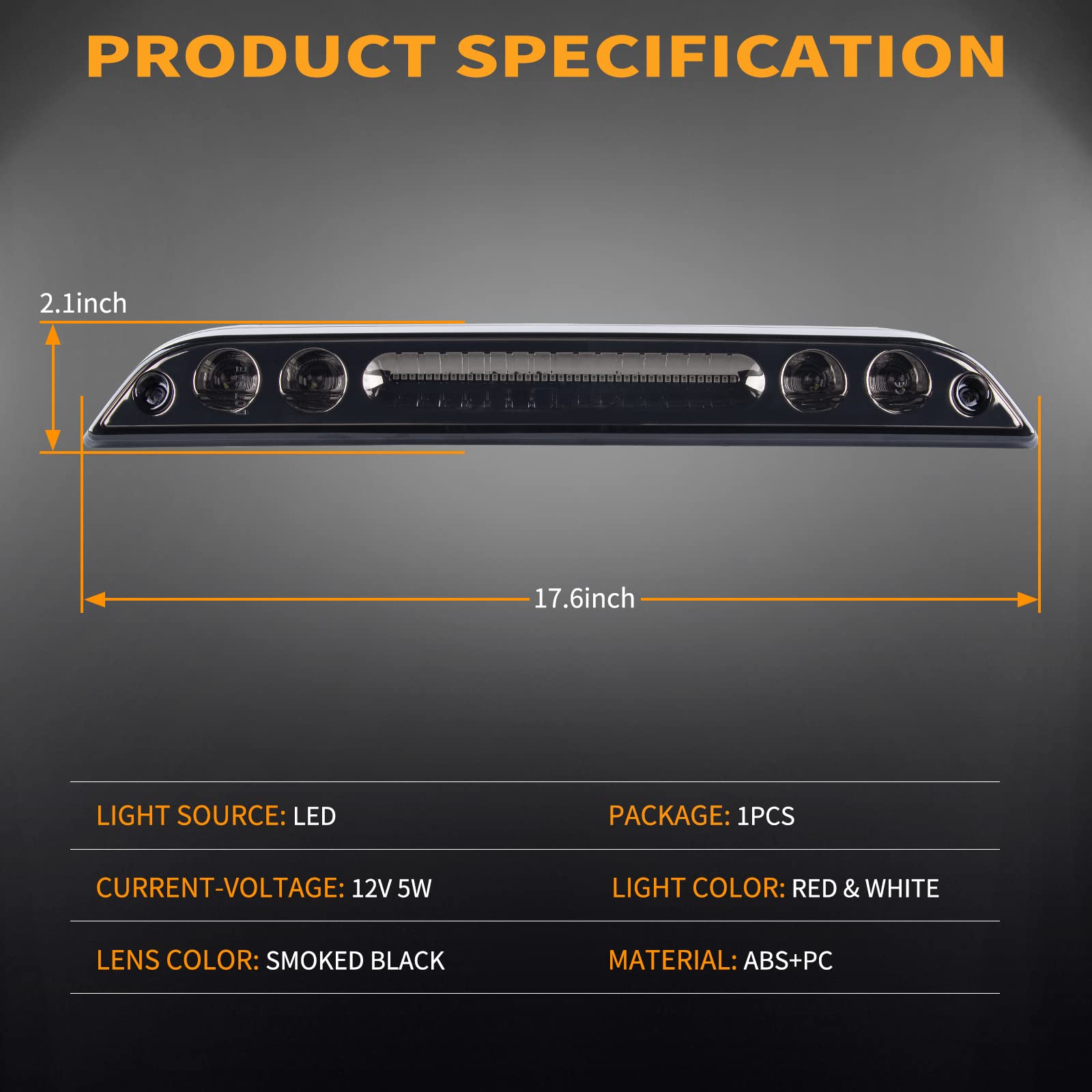 Gempro Led 3Rd Brake Light For Ford F150 High Mount Stop Light Cargo Light Rear Cab Roof Center Tail Third Brake Light, Smoke Le