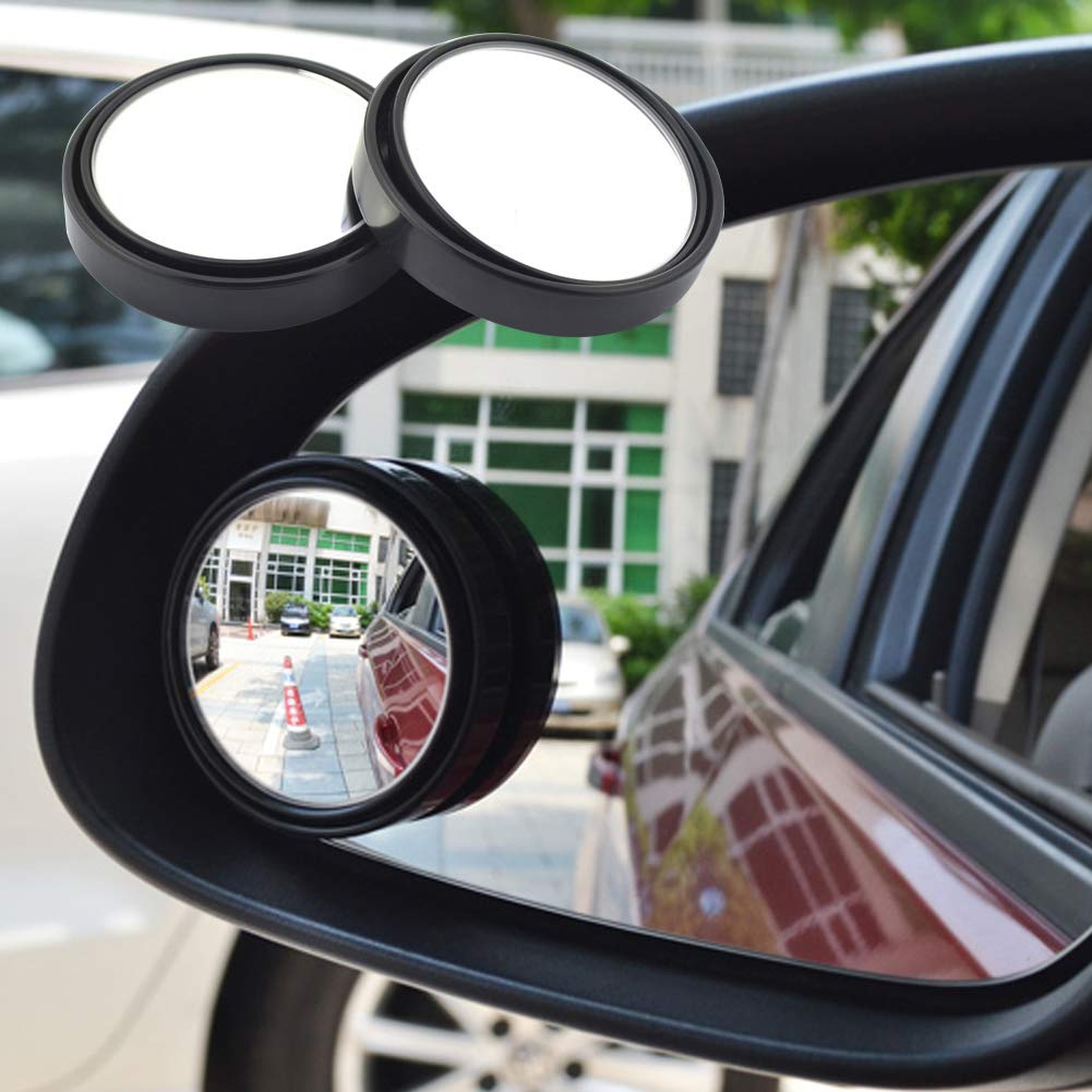 Ampper 2' Round Blind Spot Mirror, 360 Degree Adjustabe Hd Glass And Abs Housing Convex Round Stick-On Mirror For Car (Black, Pack Of 2)