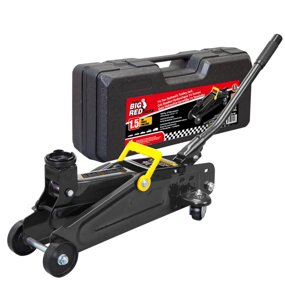 Big RED Torin Low Profile Floor Jack: Hydraulic Trolley Floor Jack Combo with 2 Jack Stands, 2 Ton (4000 lb.) Capacity,T82001-1