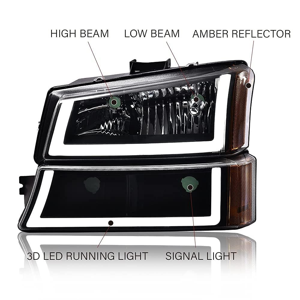 Pit66 Led Headlight Assembly Compatible With Chevy Silverado Avalanche 2003-2006 1500 2500 3500 Hd Model (Fit No Cladding Only)