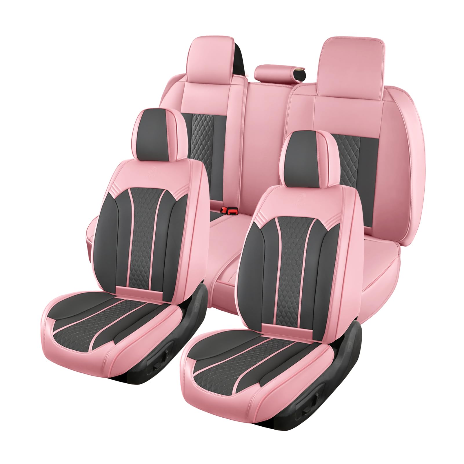 Doogo Leather Seat Covers Full Set, Car Seat Covers 5 Seats, Automotive Seat Covers, Waterproof Pink Leather Seat Cushions Prote