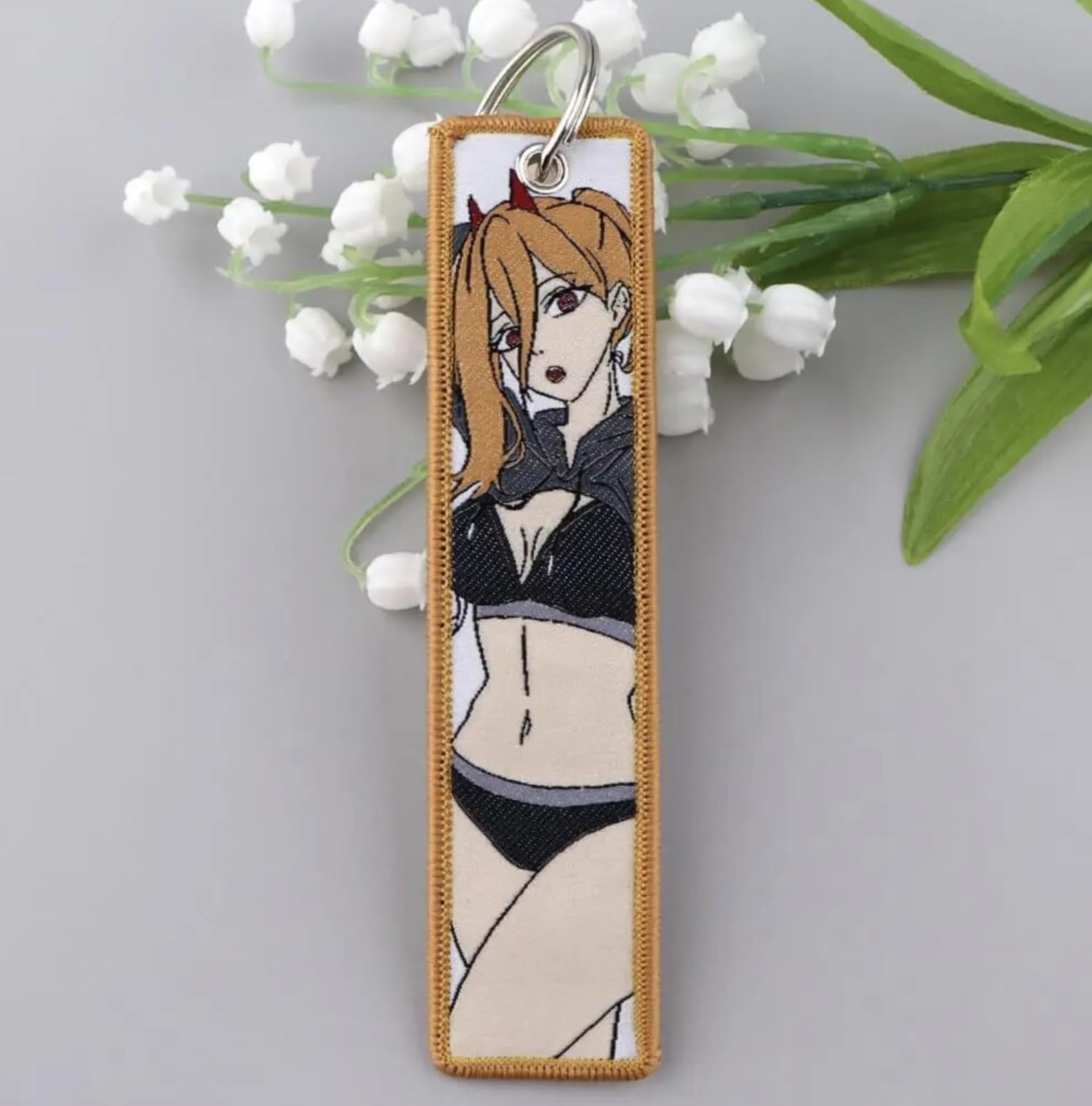 Pinstant Chainsaw Man Power Bikini Sexy Cute Anime Manga Keychain Key Tag Chain Fob Ring