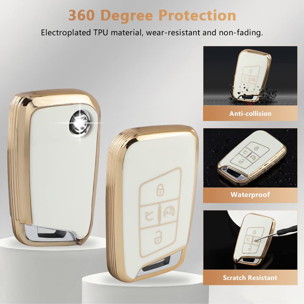 Pifoog Key Fob Cover For Vw Volkswagen White Gold Bling Keychain Tiguan Atlas Jetta Taos Arteon Car Accessories Cute Tpu Smart K