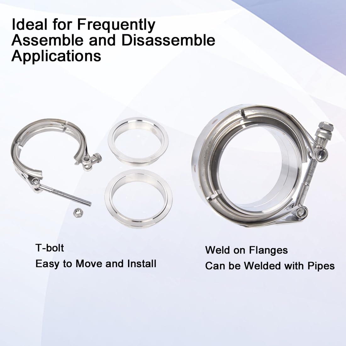 Elifecenter 4 Inch V Band Clamp w/Flanges Male Female T304 Stainless Steel