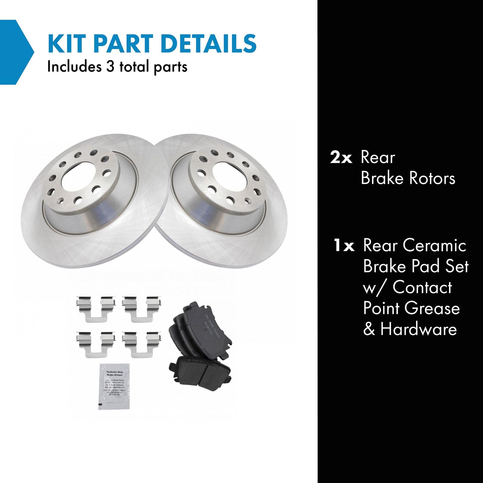 TRQ Rear Brake Pad & Rotor Kit Brake Pads Brake Rotor Ceramic Compatible with 2006-2010 Audi A6 2005-2011 A6 Quattro