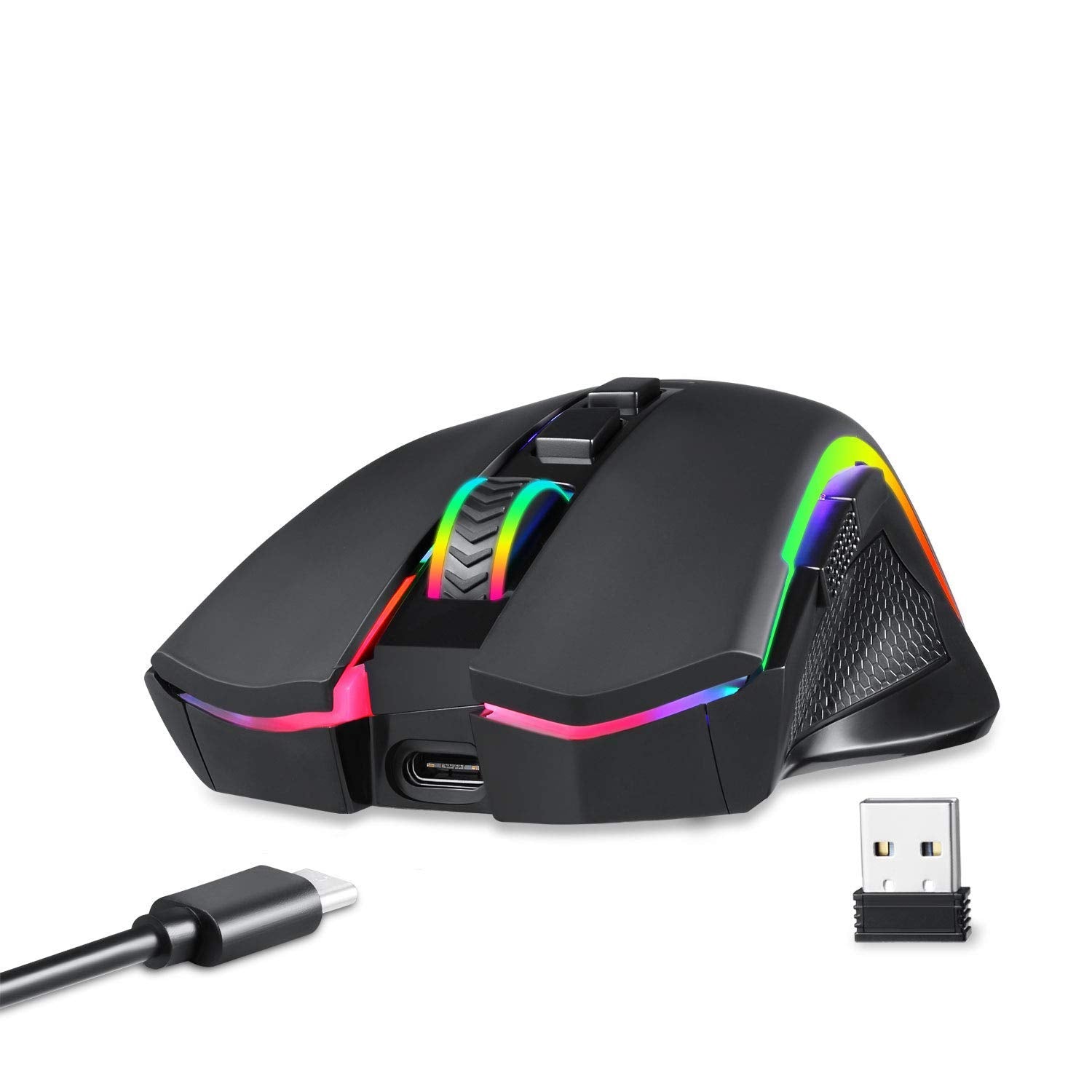Redragon M602 Griffin RGB Wireless Gaming Mouse - Ergonomic, 7200 DPI, 7 Backlight Modes, Black, for Windows PC Gamers