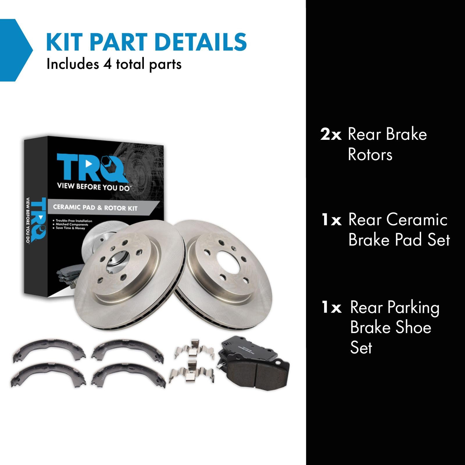 Trq Rear Brake Pad & Rotor Kit Brake Pads Brake Rotor Parking Brake Shoe Set Ceramic Compatible With 2016-2020 Chevrolet Camaro