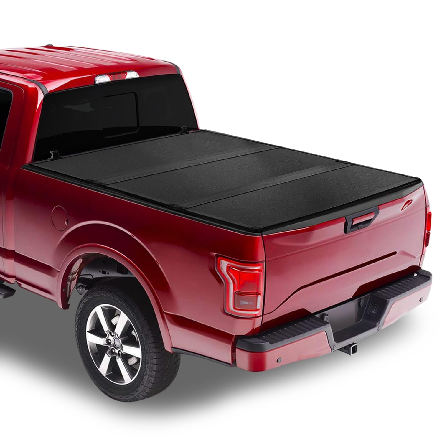 Auto Dynasty Frp Hard Tri-Fold Truck Bed Tonneau Cover Compatible With 2004-2014 Ford F-150 5.5Ft/66Inch Fleetside Bed, Black Po