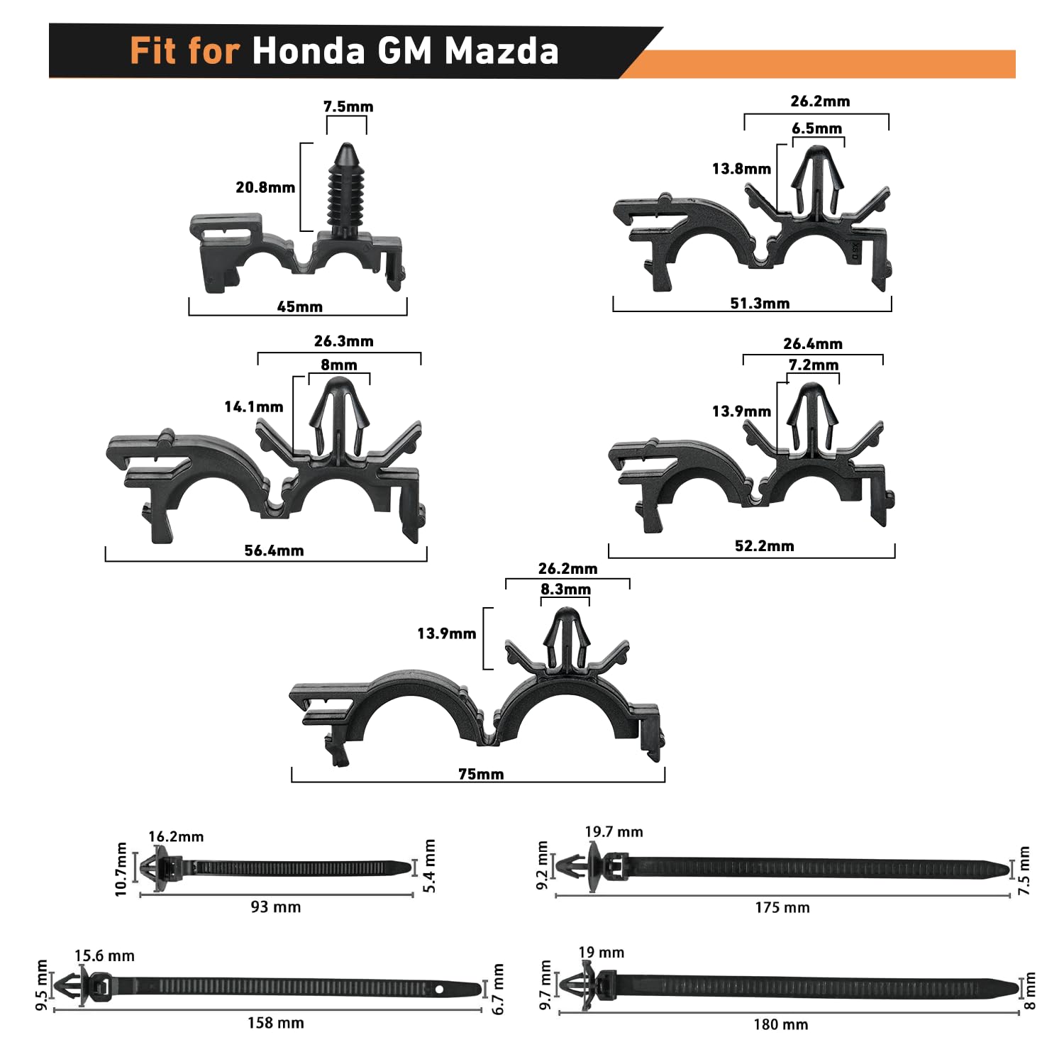 Gooacc 130Pcs Car Wire Loom Routing Clips Assortment - 9 Different Sizes Universal Wiring Harness Routing Clip Replacement Parts