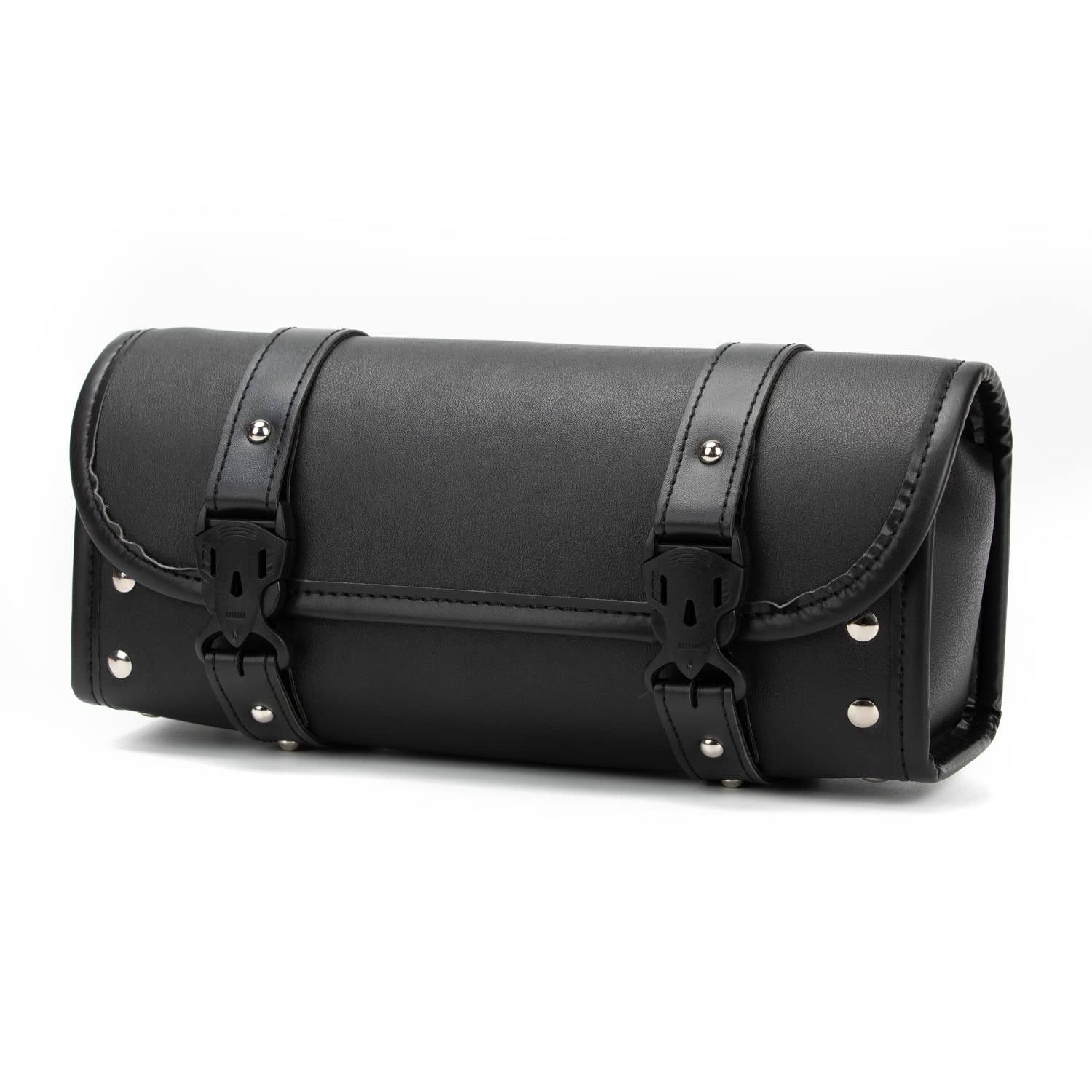 Motorcycle Bag, Universal Motorcycle Handlebar Bag, Motorcycle Fork Bag PU Leather Black Roll Saddlebags for Honda Kawasaki Suzu