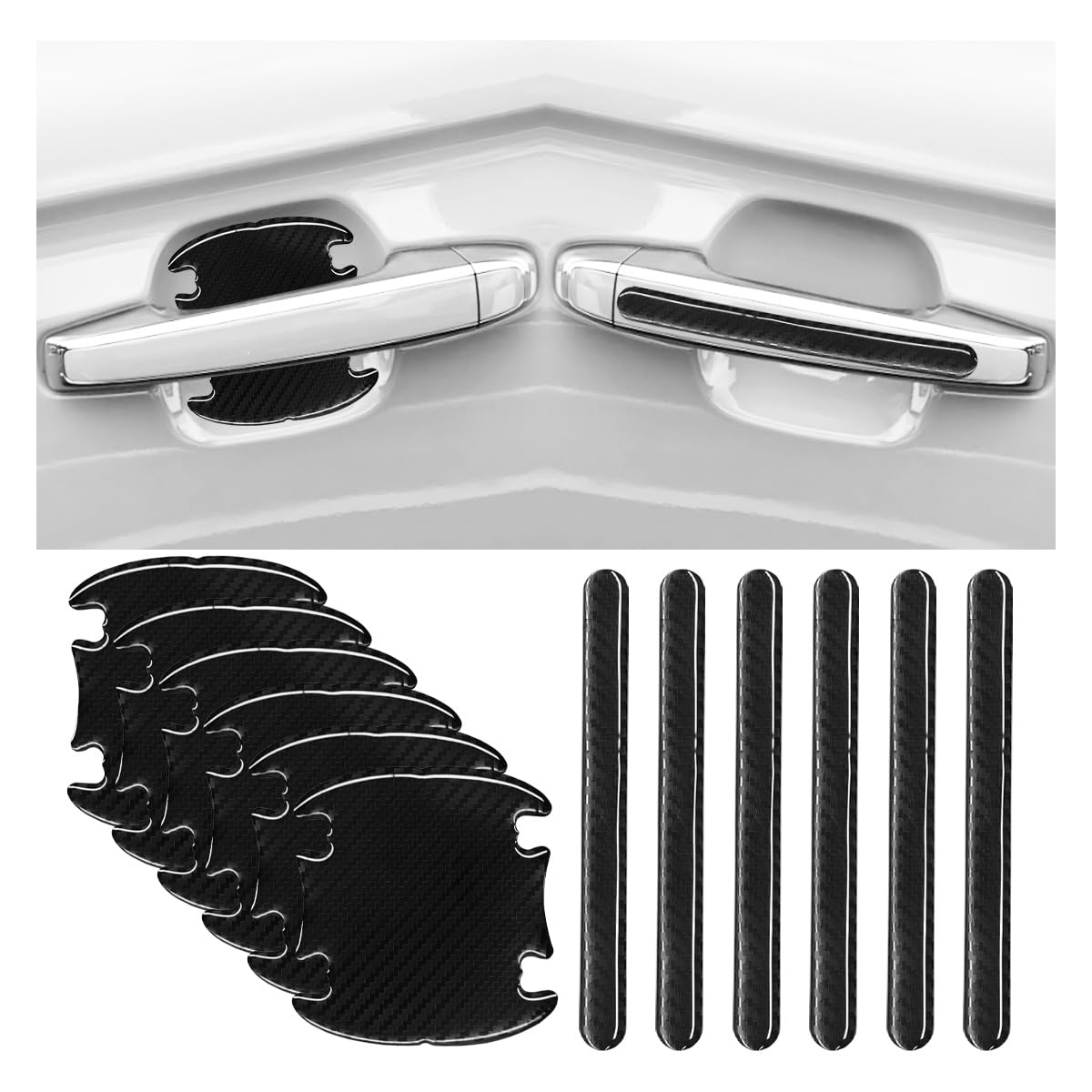 KITUREK Car Door Handle Scratch Protector, Traceless Cup Handle Sticker Decal, Bowl Protector, Paint Protection Film - Carbon Fi