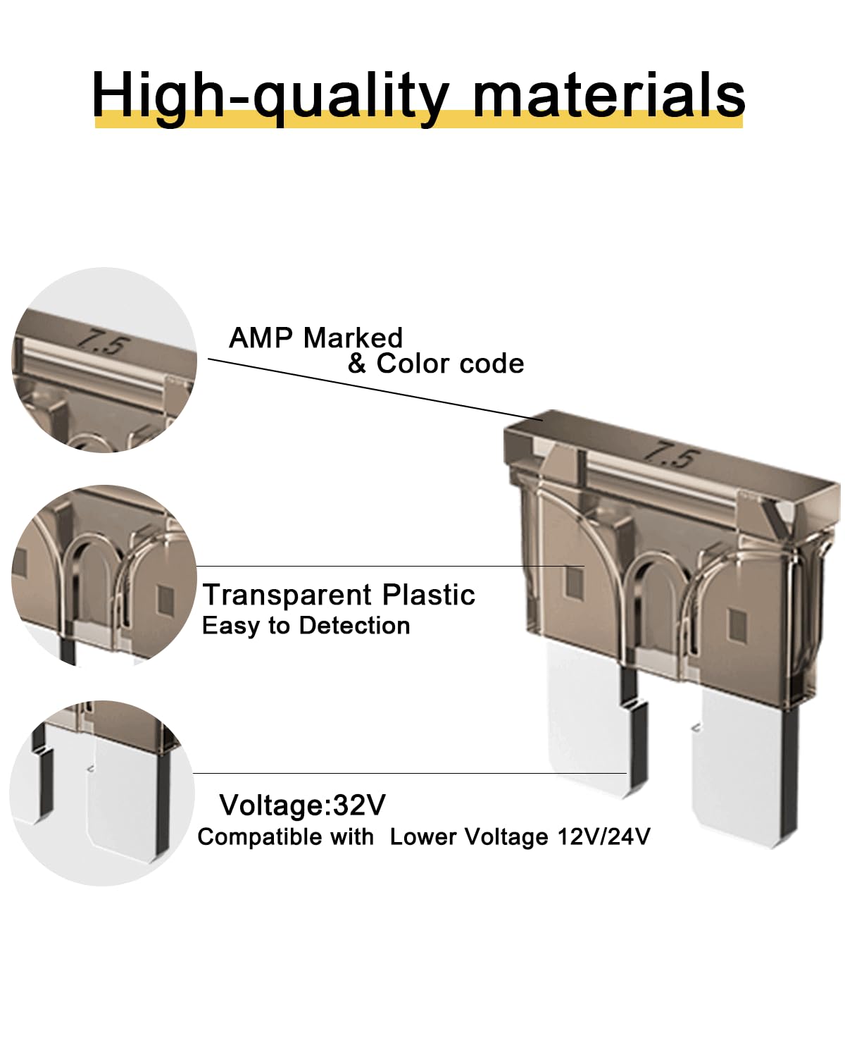 Riseuvo 50Pcs 7.5A Standard Car Fuses - 7.5 Amp Automotive Fuses(Ato/Apr/Ats), 32V (12/24V) Blade Fuse For Rv/Truck/Suv