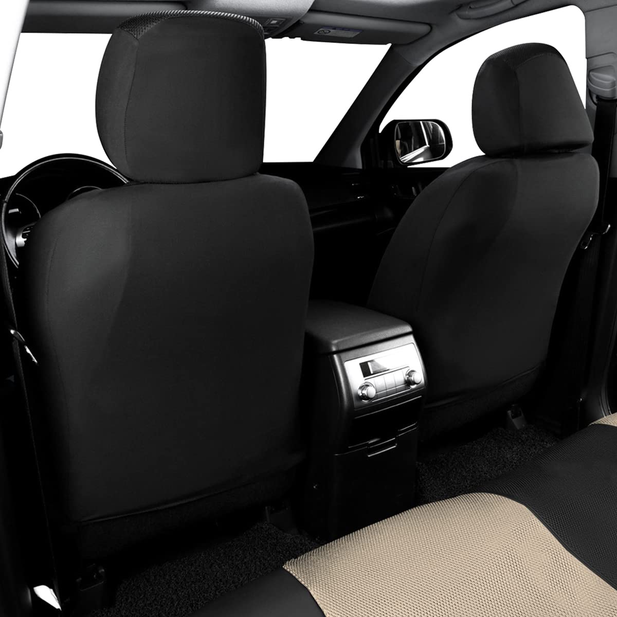 Flying Banner car seat Covers Set airmesh Breathable Fashion Easy Bench Split Protectors Sport Fashion (Black Beige, Full Set -