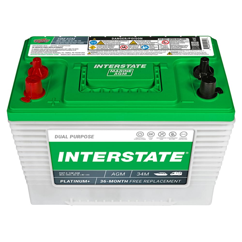 Interstate Batteries Marine/Rv Battery 12V 62Ah 800Cca (34M-Agm) Dual ...