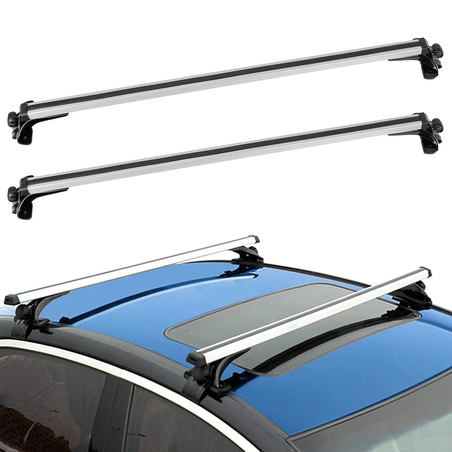 KOCASO 48'' Roof Rack Cross Bars Cargo Carrier Adjustable Roof Top Crossbars Universal Aluminum Crossbar Rack w/ 165LBS, Luggage