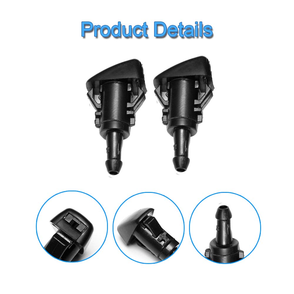 Front Windshield Washer Nozzles Wiper Spray Kit- For: Dodge, Ram, Jeep - Replaces Oem #: 4805742Ab, 5116079Aa