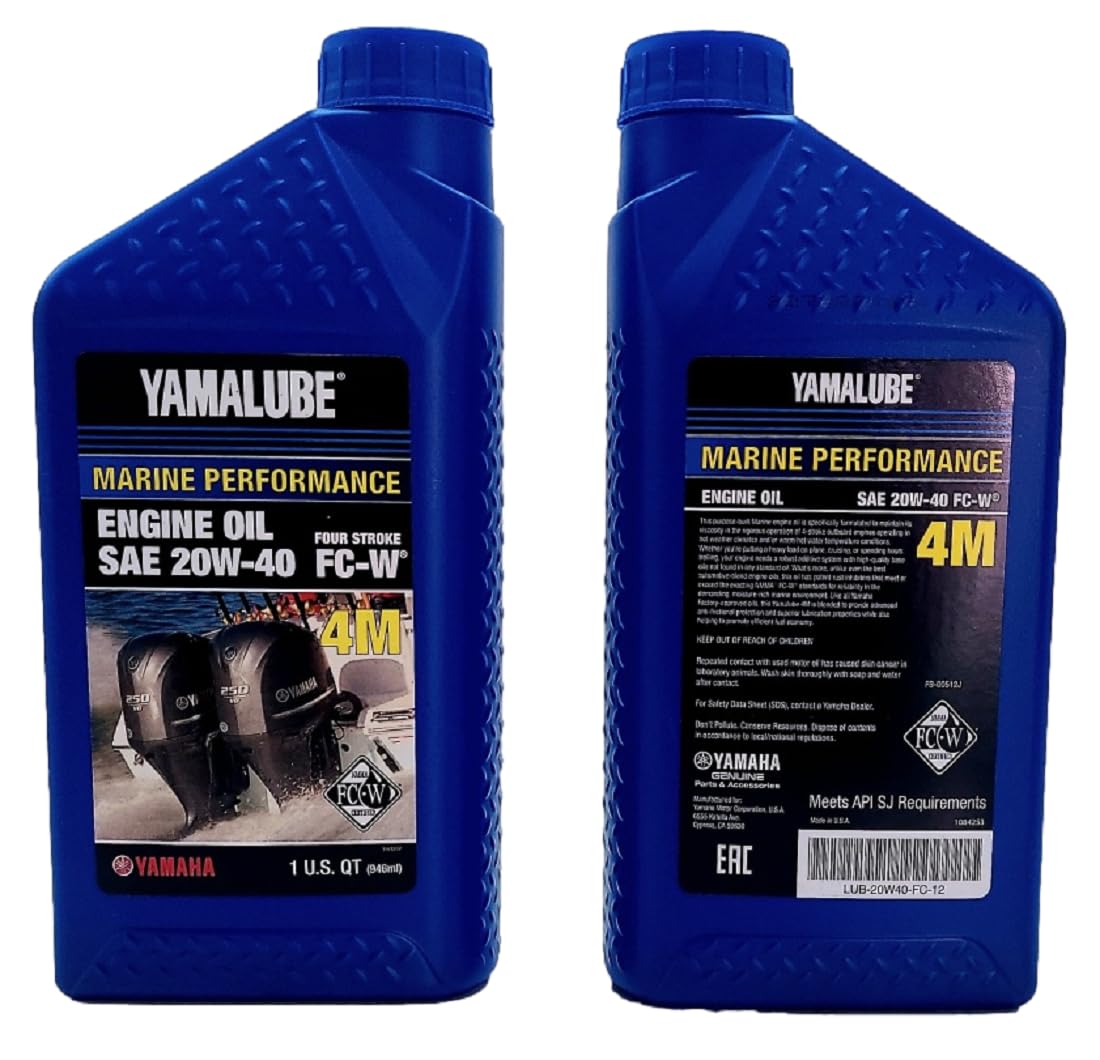 Yamaha Original OEM Yamalube LUB-20W40-FC-12 Hi Performance Full Synthetic 4M FC-W Outboard Marine Engine Oil Yamalube OEM - 2 Q