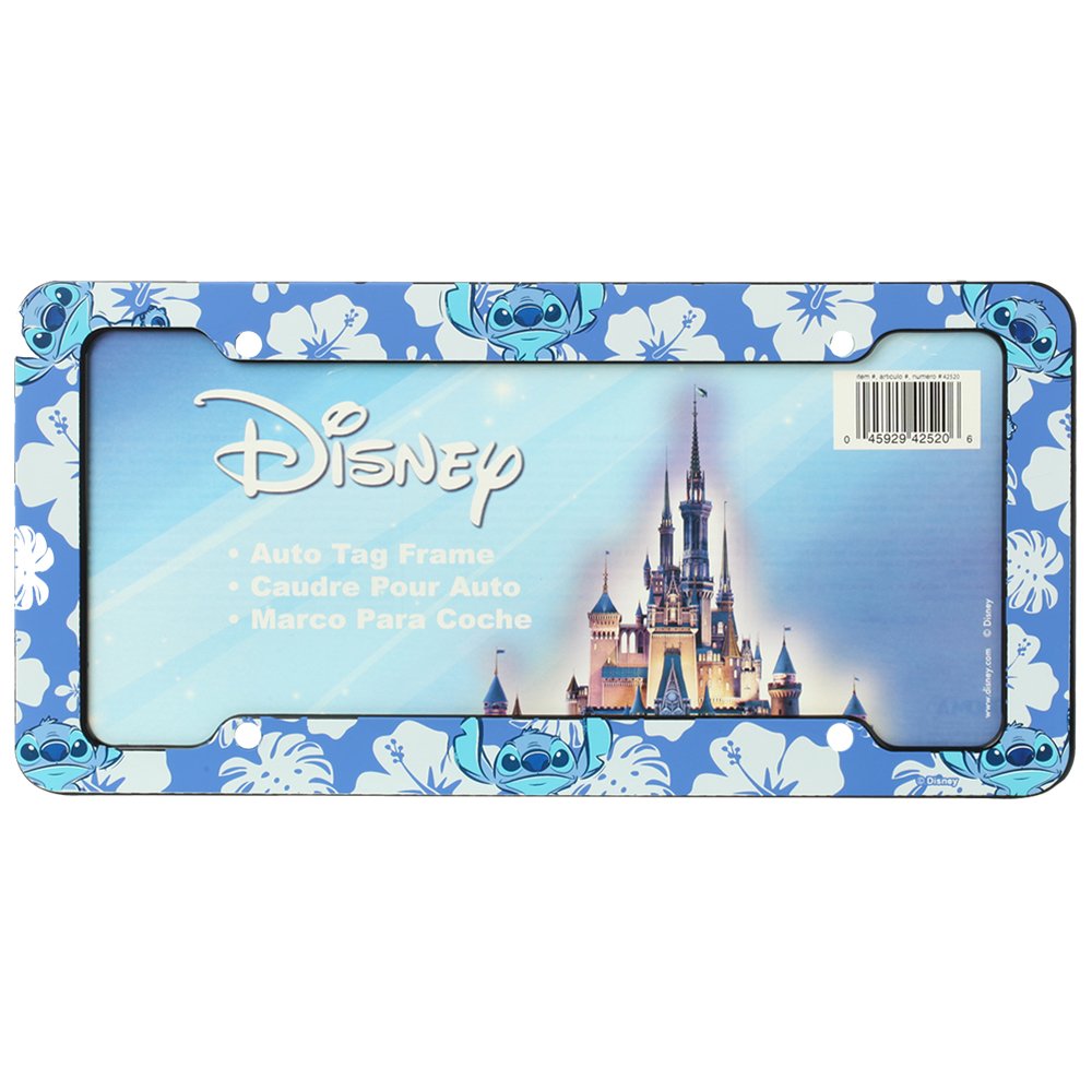 Lilo & Stitch Blue Hawaiian White Hibiscus Flowers Disney Auto Car Truck Suv Vehicle Universal-Fit License Plate Frame - Plastic