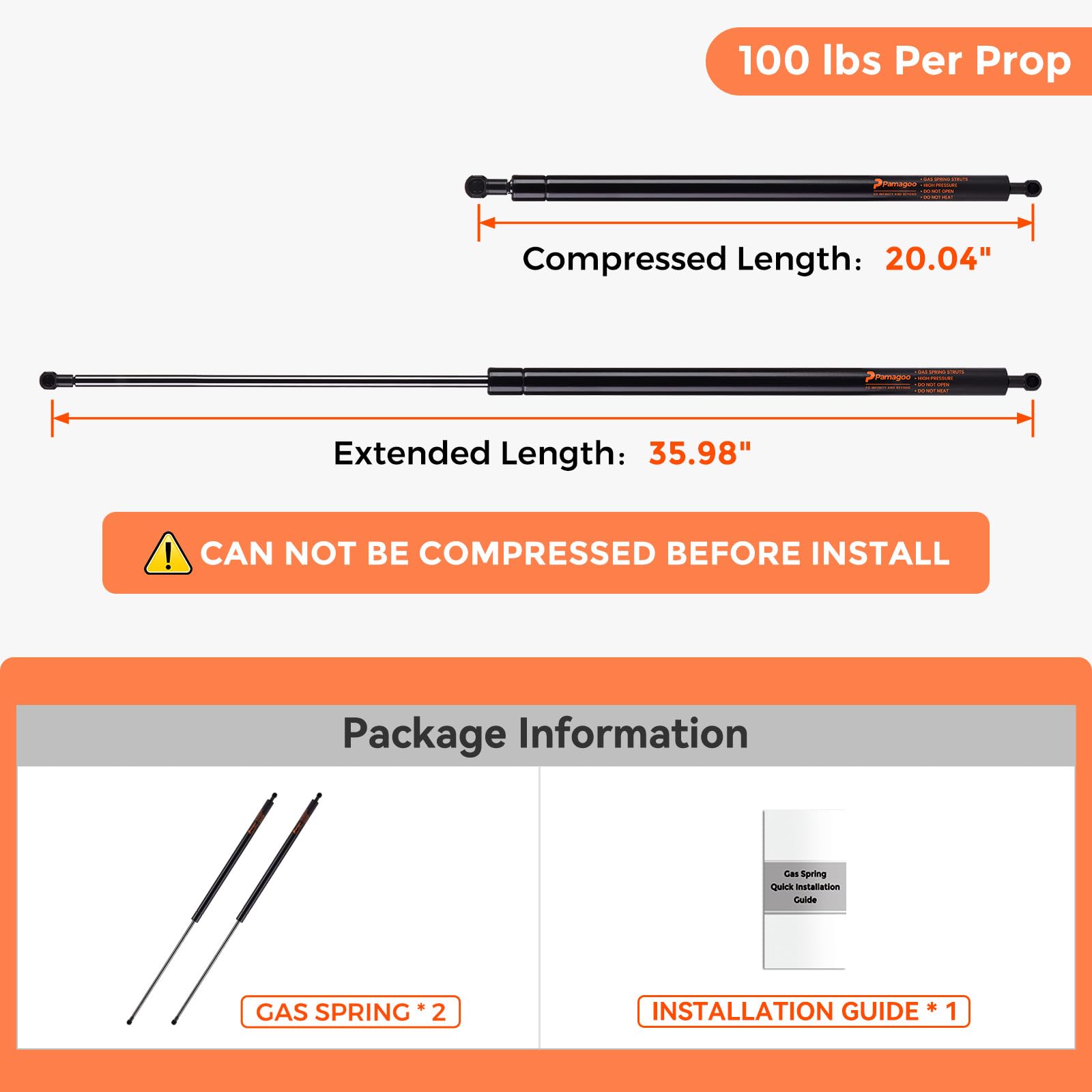 Pamagoo P8155 36 Inch 100 Lbs 445 N Gas Strut, 2 Pcs 36'' St360M110010 Tonneau Cover Shocks For Truck Bed Pickup Cover Heavy Dut