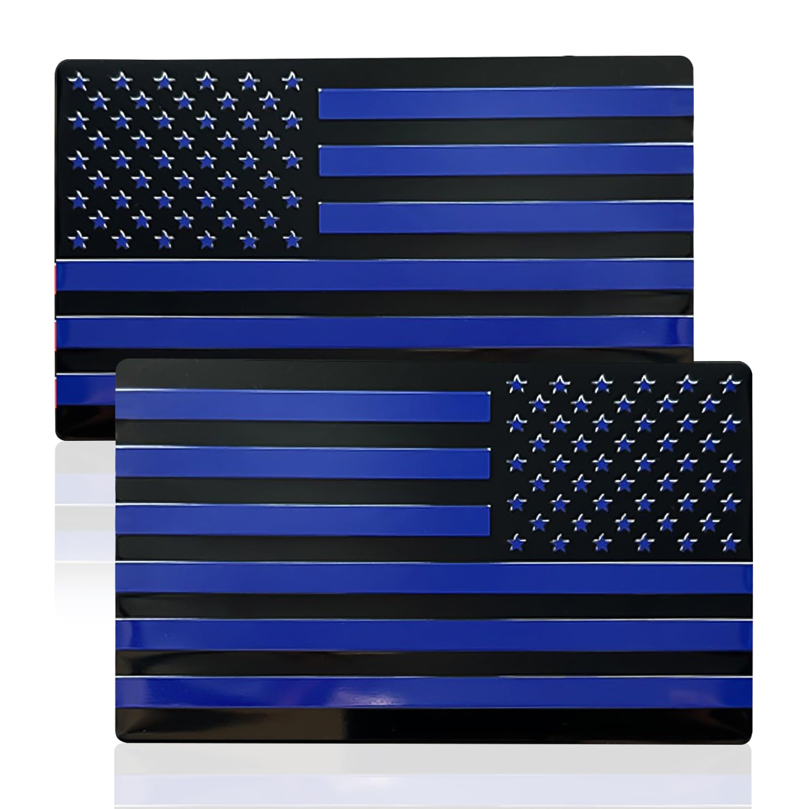 Pincuttee 2PC 3D Metal USA Flag Emblem and Sticker, American Flag Car Decal, 3D Metal Emblem, Car Bumper Sticker Accessory (Blue