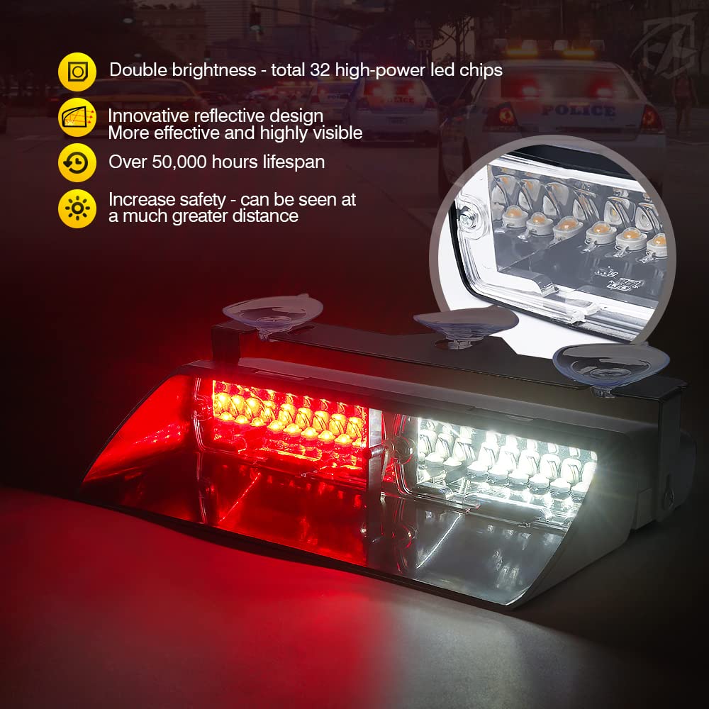 Xprite Led Dual Windshield Strobe Flashing Lights W/Suction Cups, Deck Dash Visor Emergency Hazard Safety Warning Traffic Light