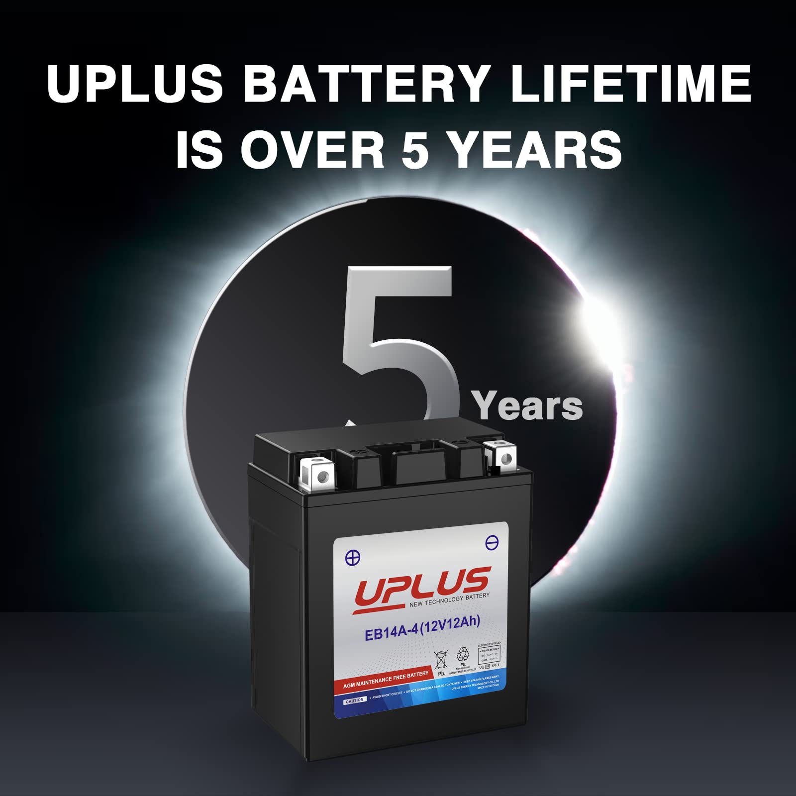 Uplus Atv Battery Ytx14Ah-Bs, Eb14A-4 Scooter Snowmobile Utv Motorcycle Battery Maintenance Free - Sealed Agm Powersports Batter