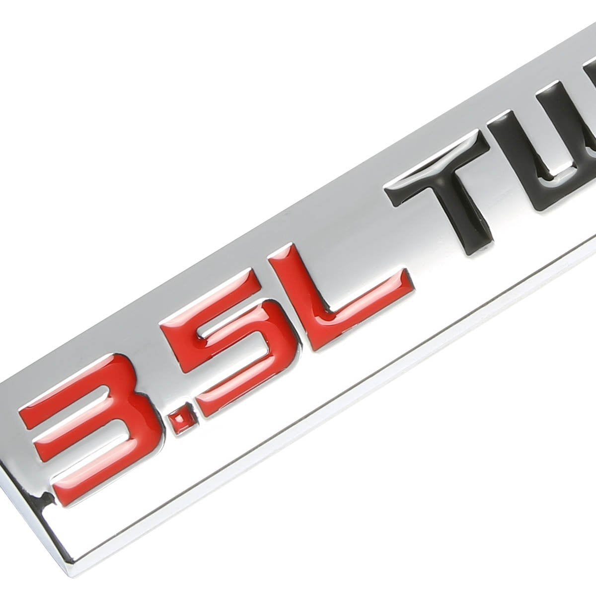 Auto Dynasty Chrome Finish Metal Emblem 3.5L Twin Turbo Badge, (Red & Black Letter)