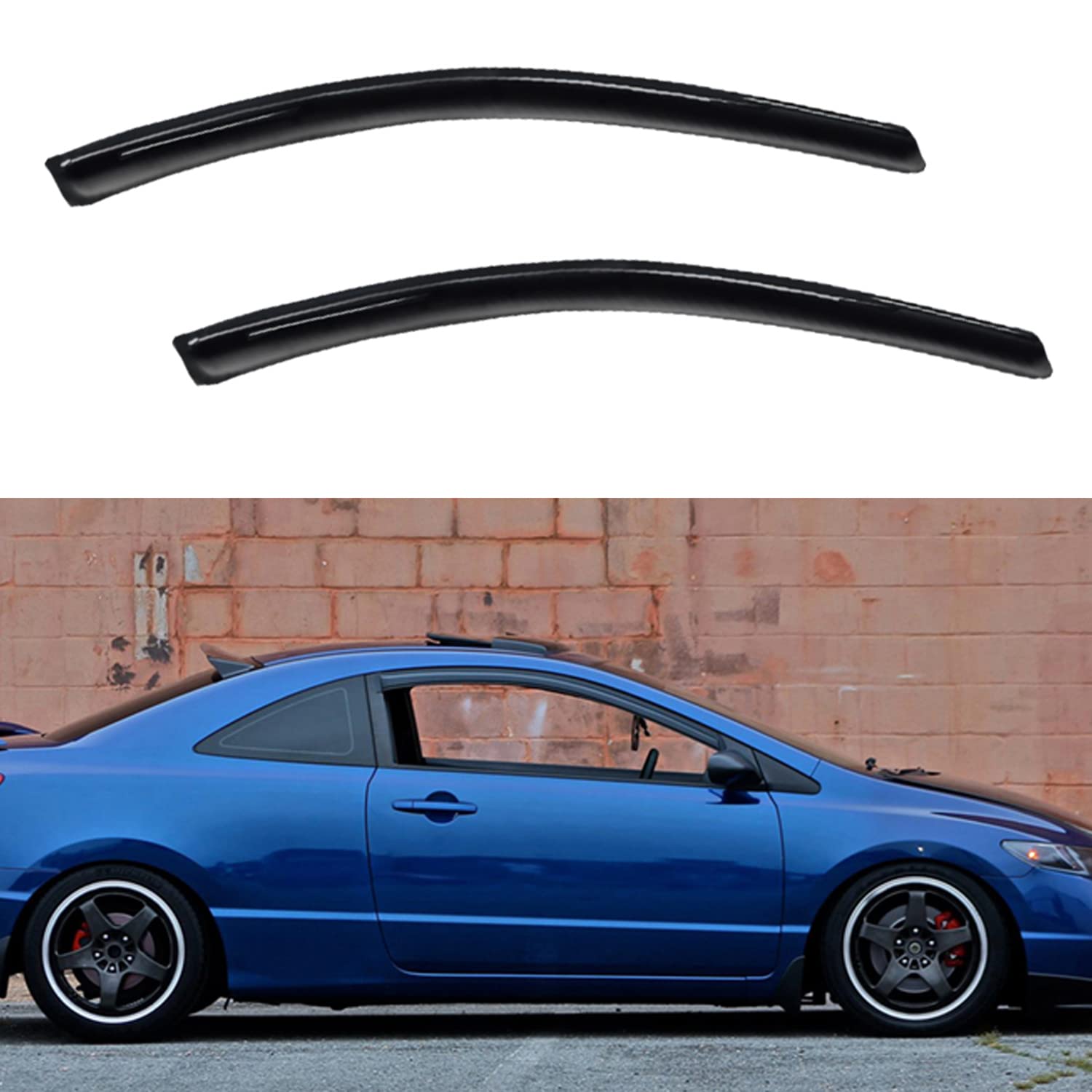 Lqqdp 2Pcs Front Doors Jdm Smoke Sun/Rain Guard Outside Mount Tape-On Window Visors Compatible With 06-11 Civic 2-Door Coupe